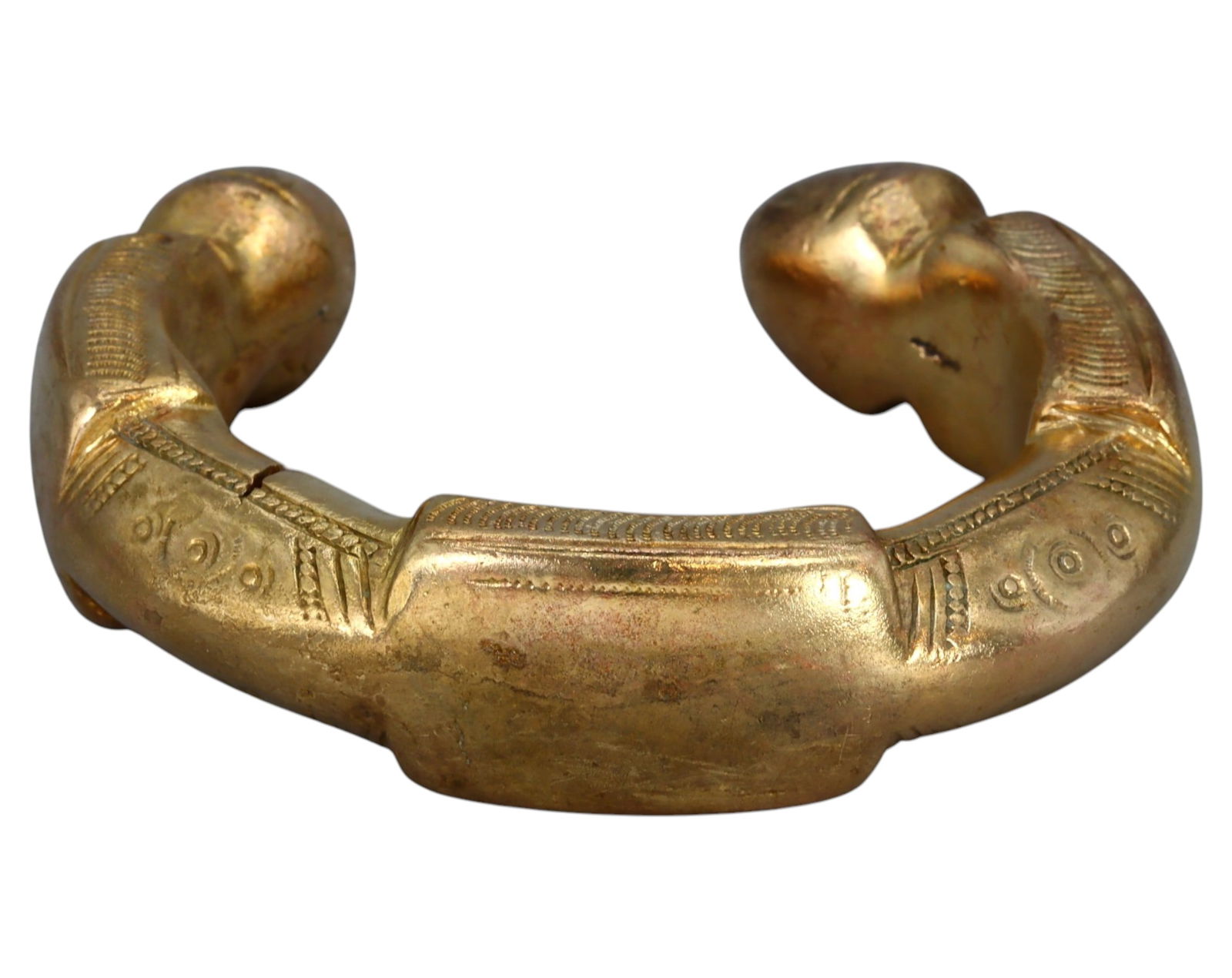 WEST AFRICA: Brass Manilla Bracelet - Ornate Trade Currency, 7.4x1.8cm, 244g (1 of 4)