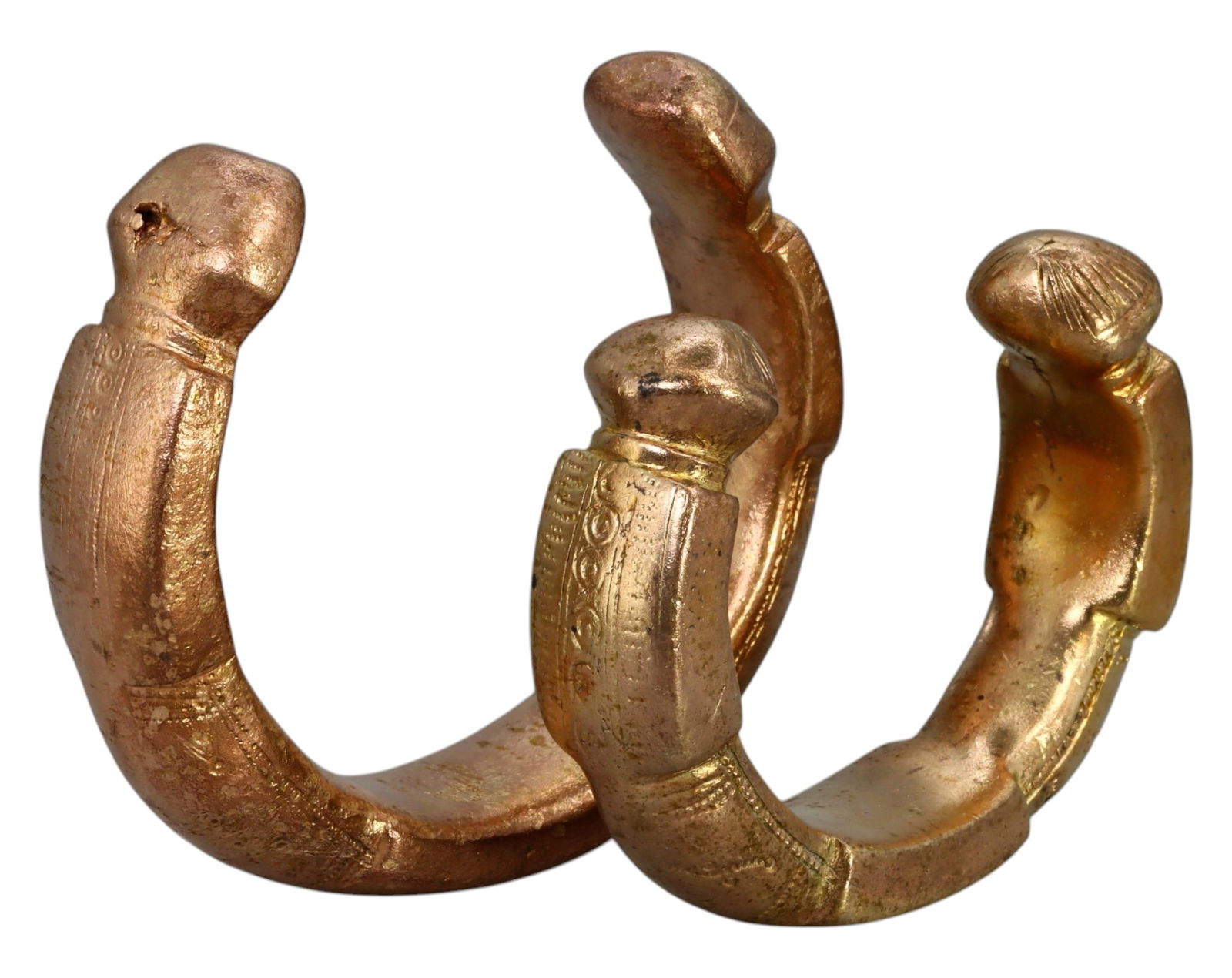 WEST AFRICA: Pair of Brass King & Queen Manilla Bracelets - Prestige Currency, 7.2-8cm, 480g (2pcs) (1 of 2)