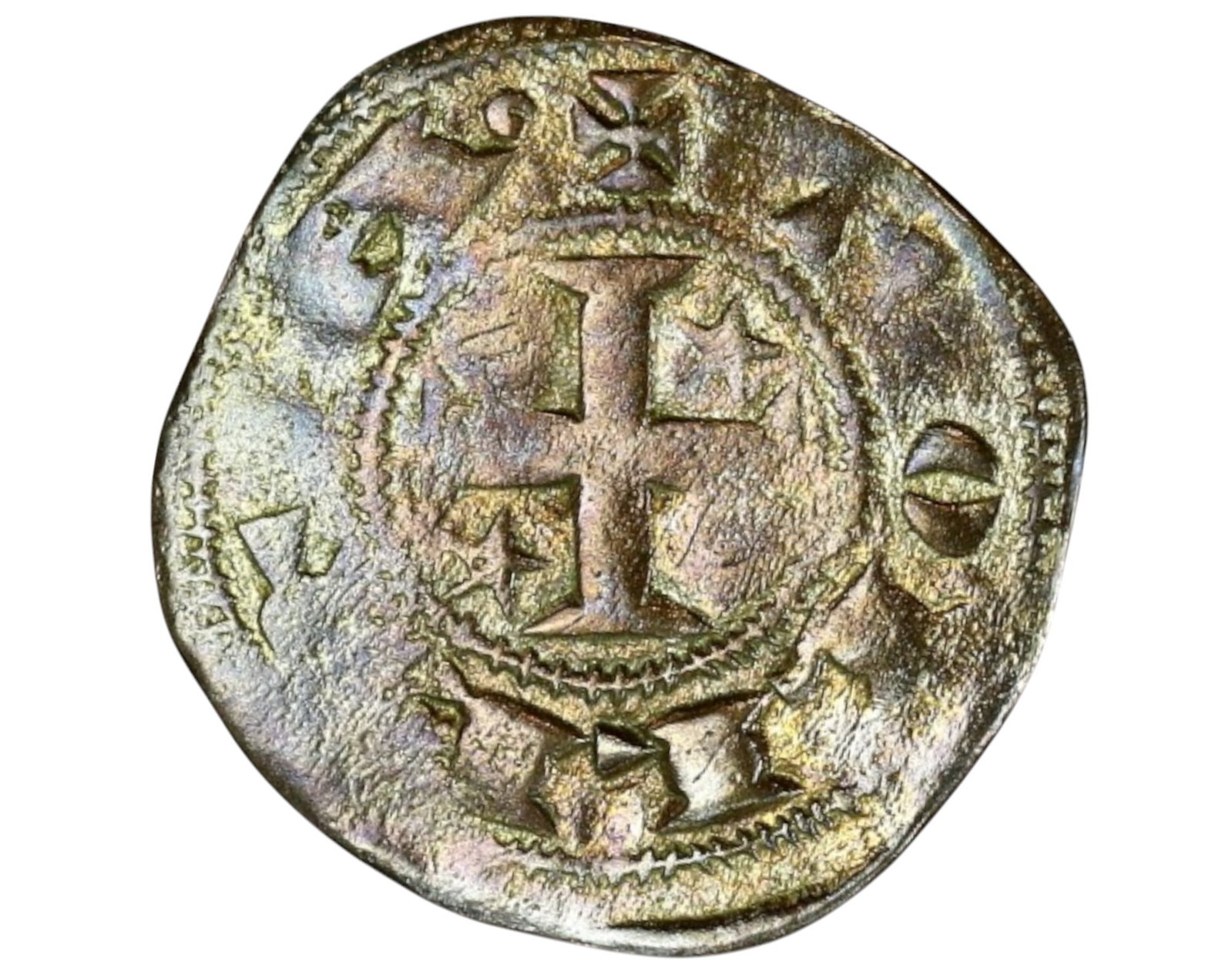 CASTILE & LEON: Alfonso I (1109-1126) - Billon Dinero, Toledo Mint: A rare billon dinero from the reign of Alfonso I of Aragon and Leon (1109-1126 AD), struck at the Toledo mint. Weighing approximately 0.6g and measuring 18mm, this medieval coin features a cross patte