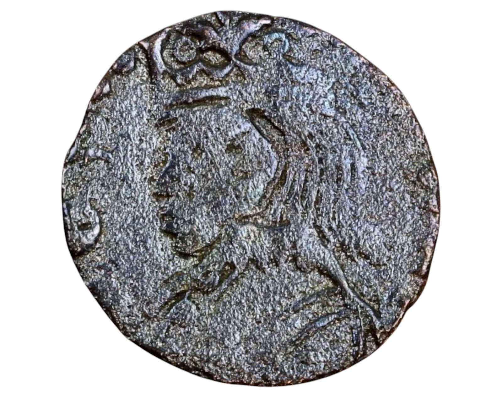SPAIN: Juan II of Castile Billon Cornado Coin - Sevilla Mint, 1406-1454: A billon Cornado, struck during the reign of Juan II of Castile (1406-1454), measuring 17mm in diameter and weighing 0.8g. The obverse features a crowned bust of King Juan II facing left, a classic re