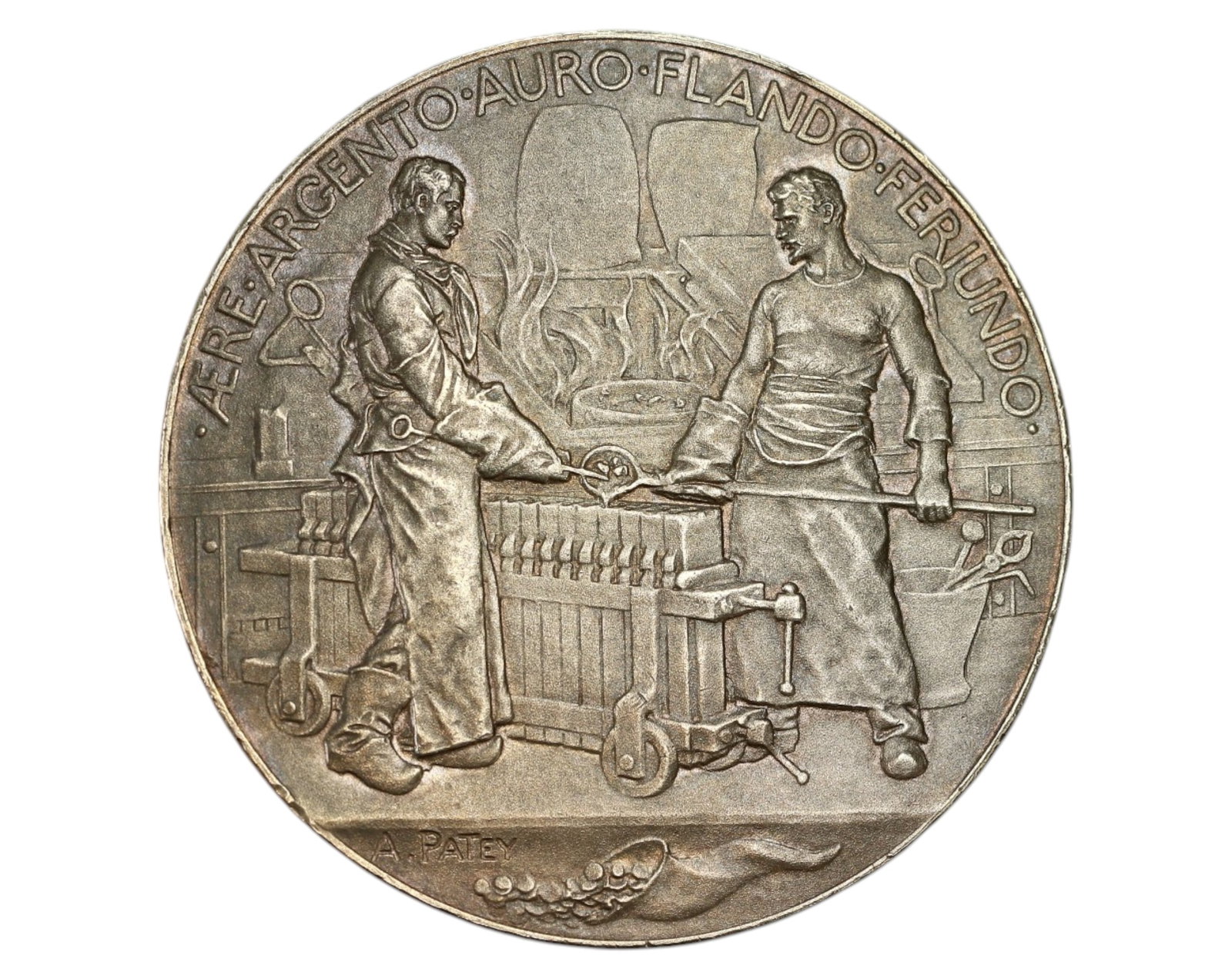 FRANCE: Paris Mint Foundrymen Silver Medal, 1900 (Auguste Patey, Exposition Universelle): A beautifully struck silver medal, issued by the Monnaie de Paris in 1900 for the Exposition Universelle, designed by renowned engraver Auguste Patey. Measuring 37mm and weighing 26.5g, this stunning 