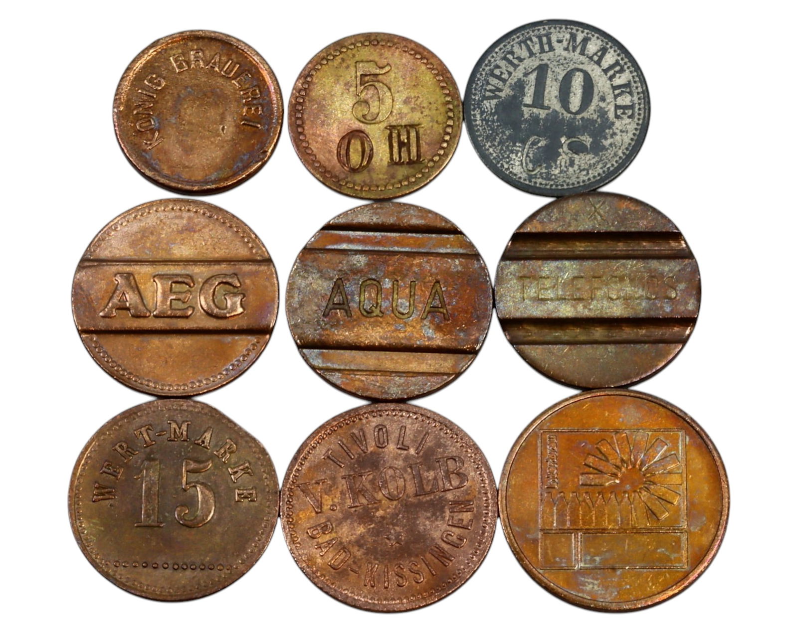 GERMANY: Assorted Brewery, Utility & Trade Tokens - Brass & Copper, 20th Century (9 Pieces) (1 of 3)