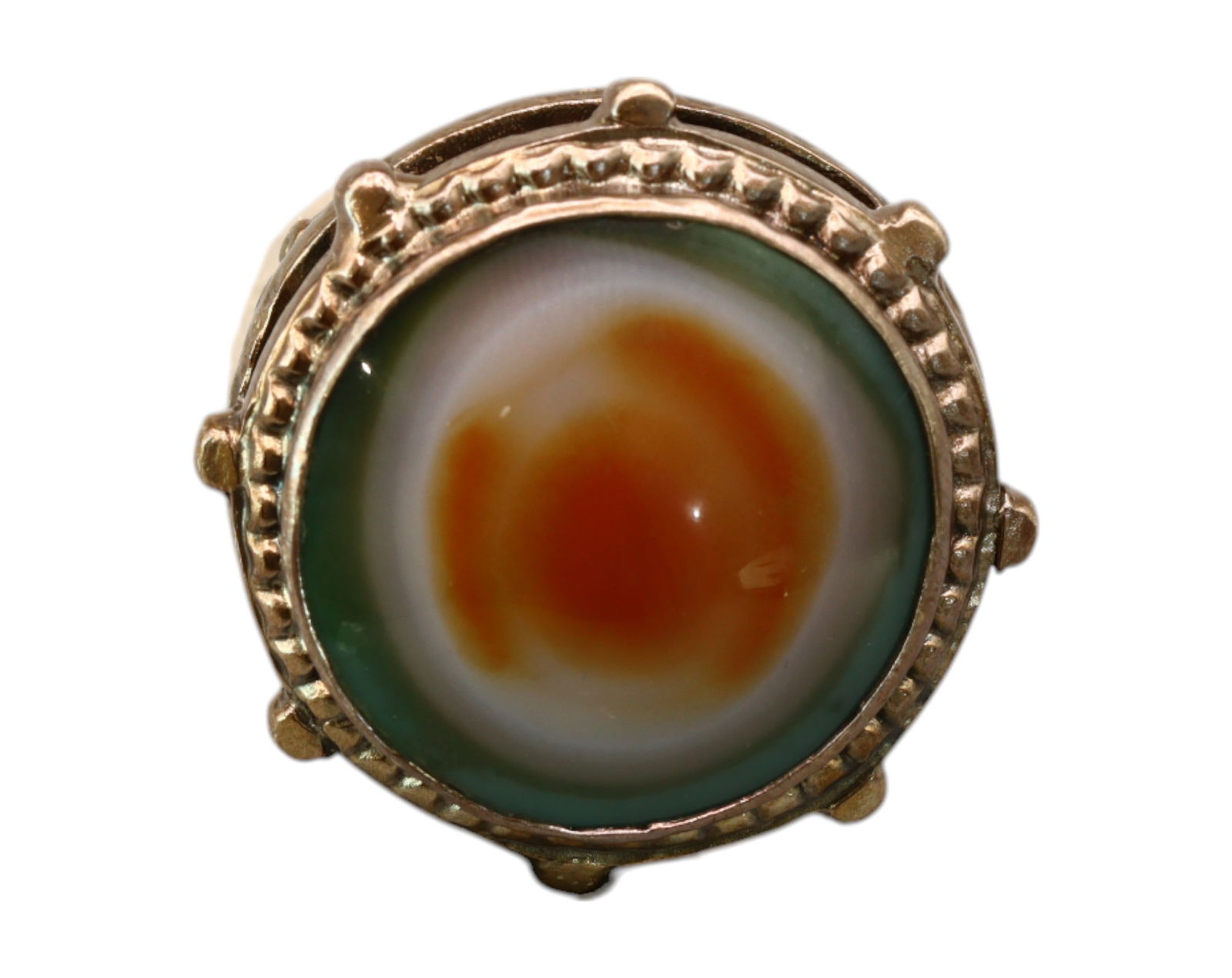 TIBET: Silver Ring with Luk Mik "Goat Eye" Bead - Size 9 US, 30g (1 of 4)