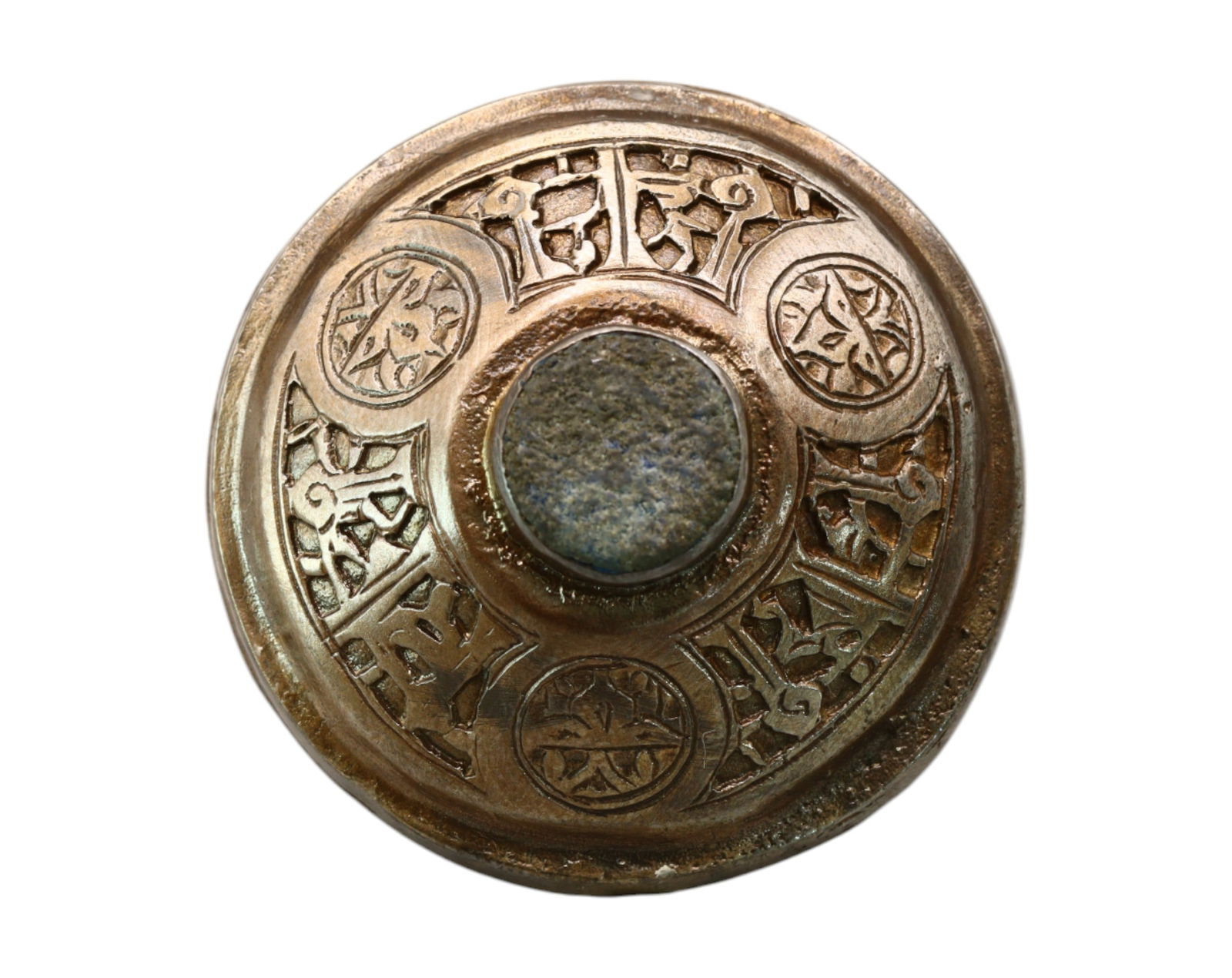 ISLAMIC: Ornate Silver Ring with Kufic Inscriptions & Lapis Center - Size 10 US, 38g (1 of 4)