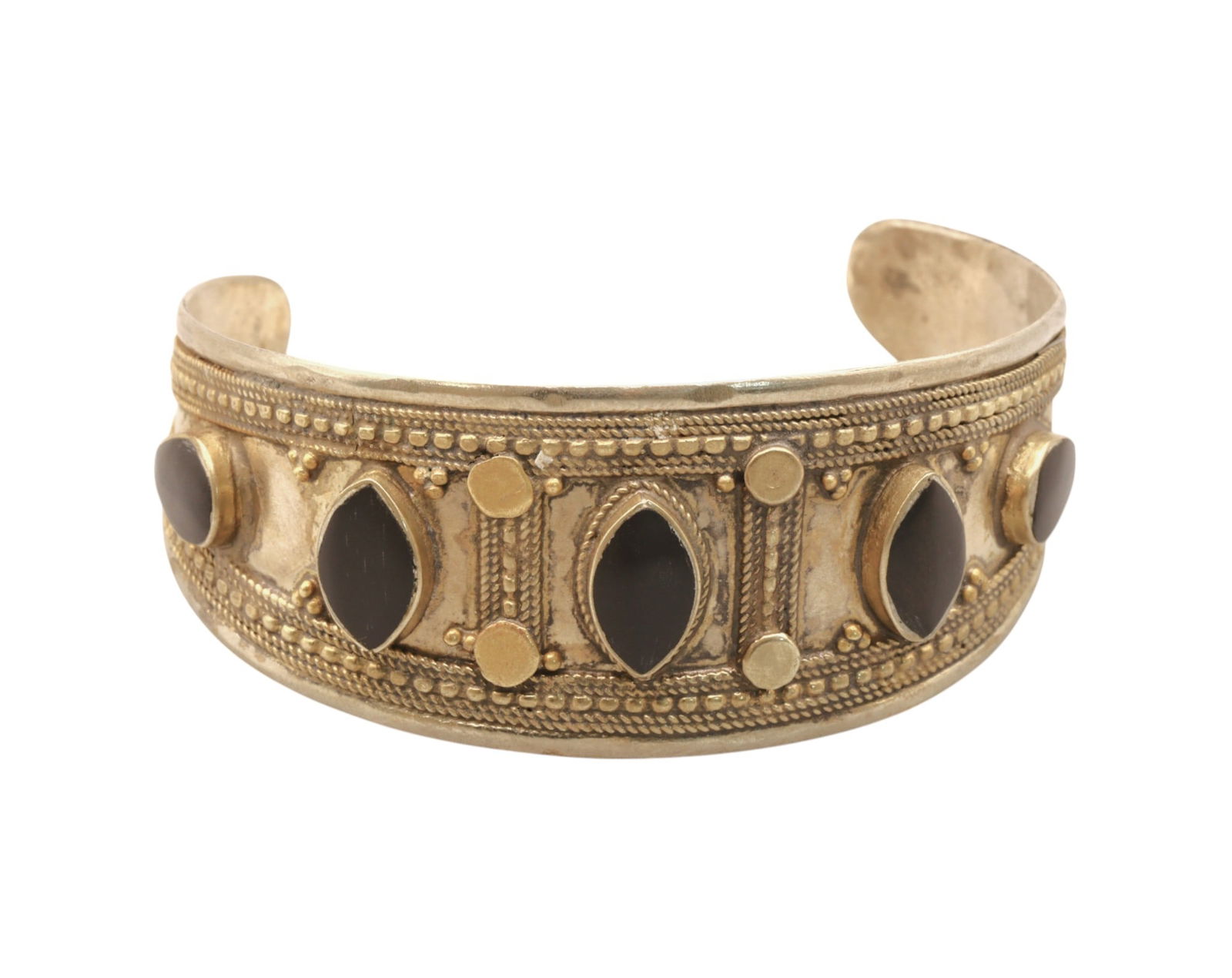 VINTAGE: Silver Cuff Bracelet with Black Onyx Inlays - 28g, 6.5x3cm (1 of 4)