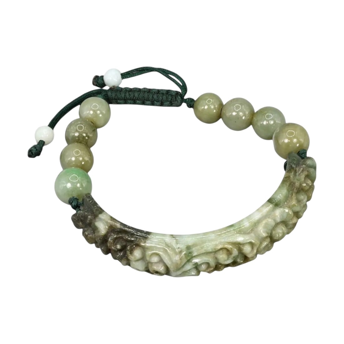 CHINESE: Antique Carved Jade Bracelet with Beaded Design, 18th-19th Century CE (39g, 18cm) (1 of 2)