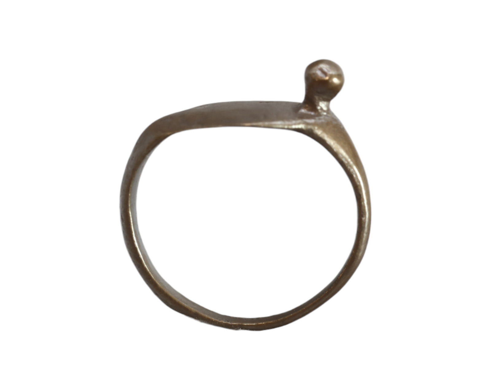 MEDIEVAL BRONZE RING WITH PROTRUDING NODULE - 7 US Size, 2g: A fascinating medieval bronze ring featuring an unusual raised nodule at the bezel, likely serving as a symbolic marker or functional adornment. The minimalist design suggests it may have been used fo