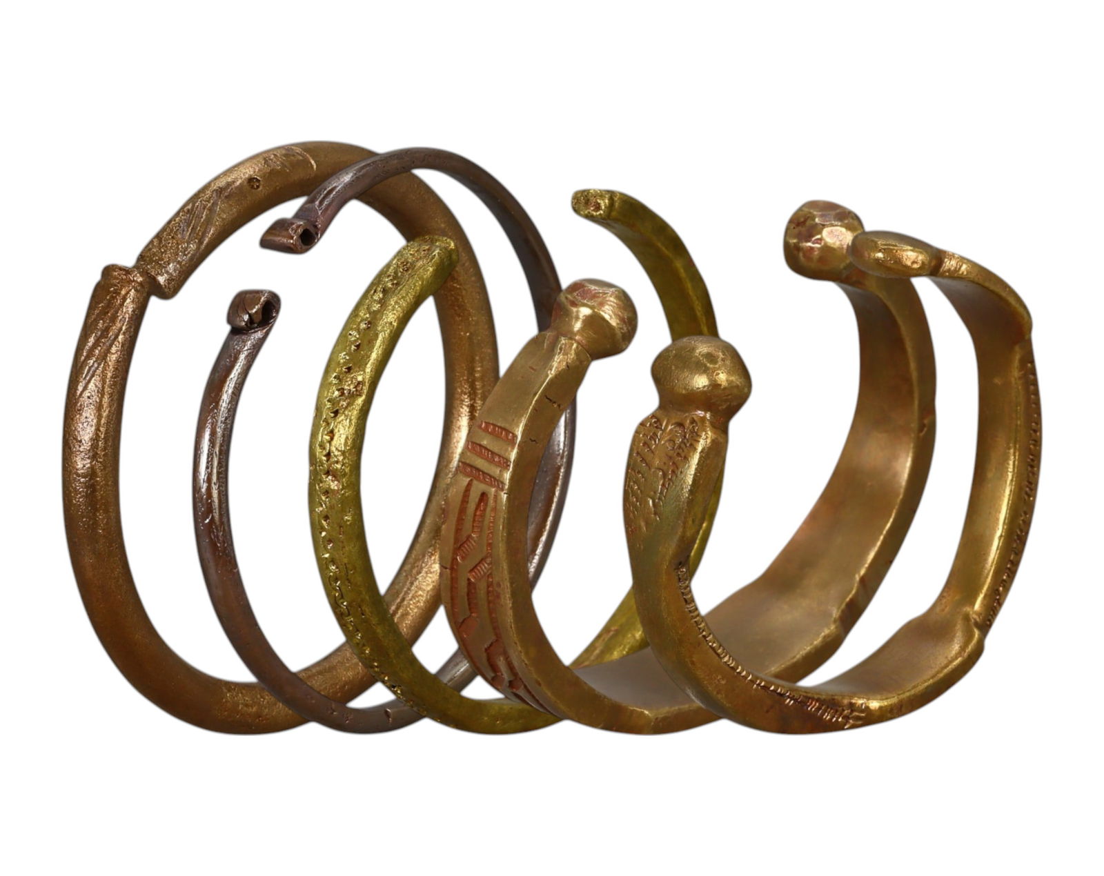 NIGERIA: Set of 5 Small Trade Manillas & Arm Rings - Bronze & Copper Currency, 19th-20th Century (1 of 2)