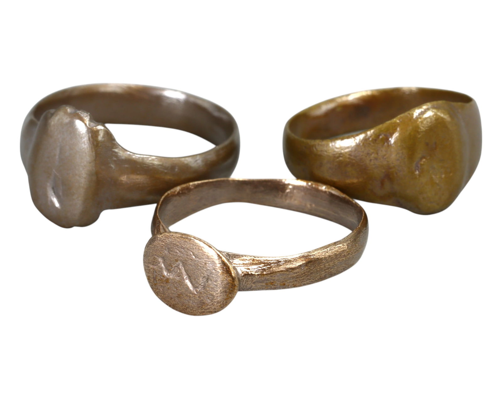 MEDIEVAL EUROPE: Trio of Bronze Signet Rings - 7-7.5 US, 8.2g, 10th-14th Century AD (1 of 1)