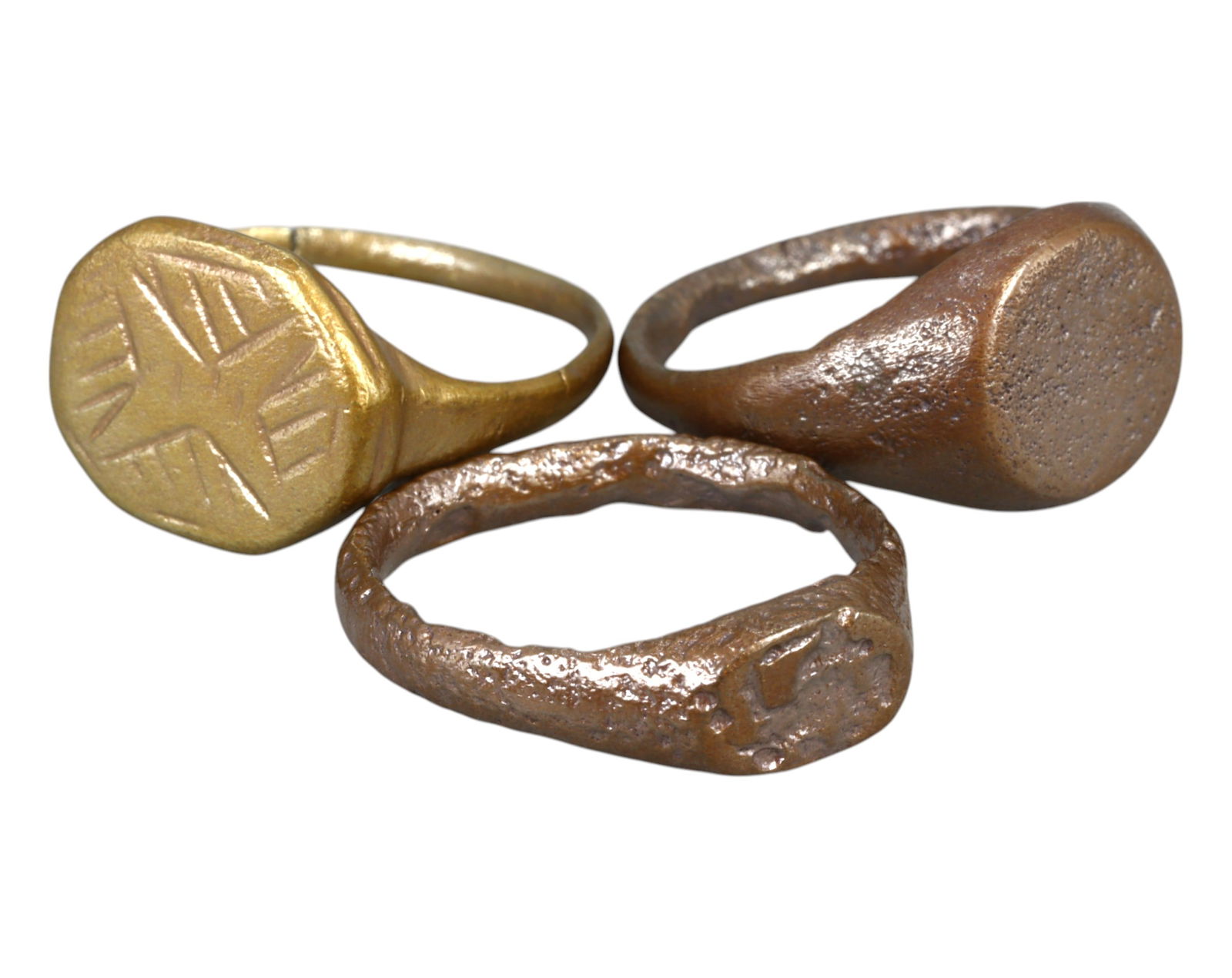 MEDIEVAL & VIKING ERA: Trio of Bronze Signet Rings - 7.5-9 US, 14.7g, 9th-13th Century AD (1 of 1)