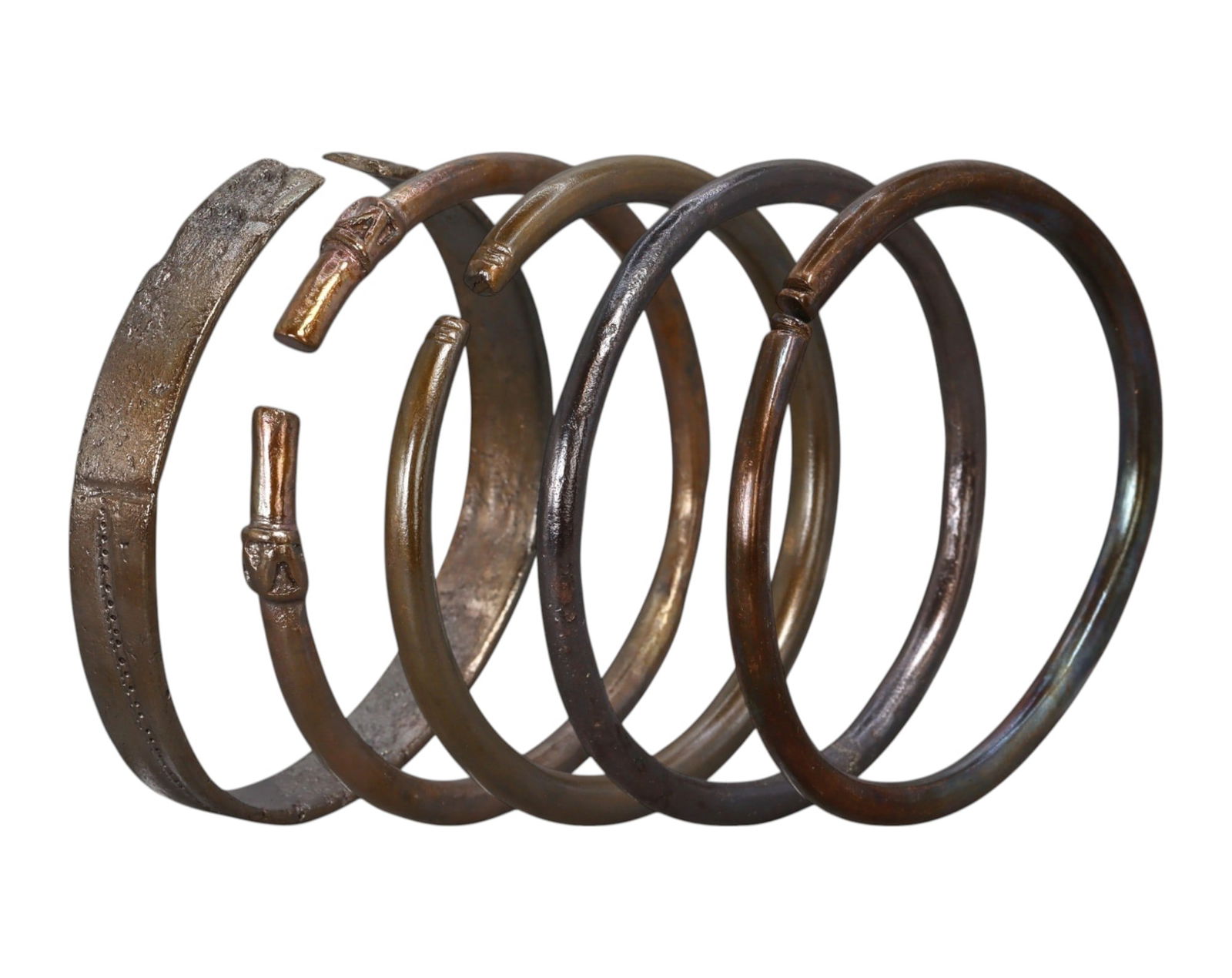 NIGERIA: Set of 5 Copper & Bronze Trade Bracelets - West African Currency & Adornment, 19th-20th (1 of 2)