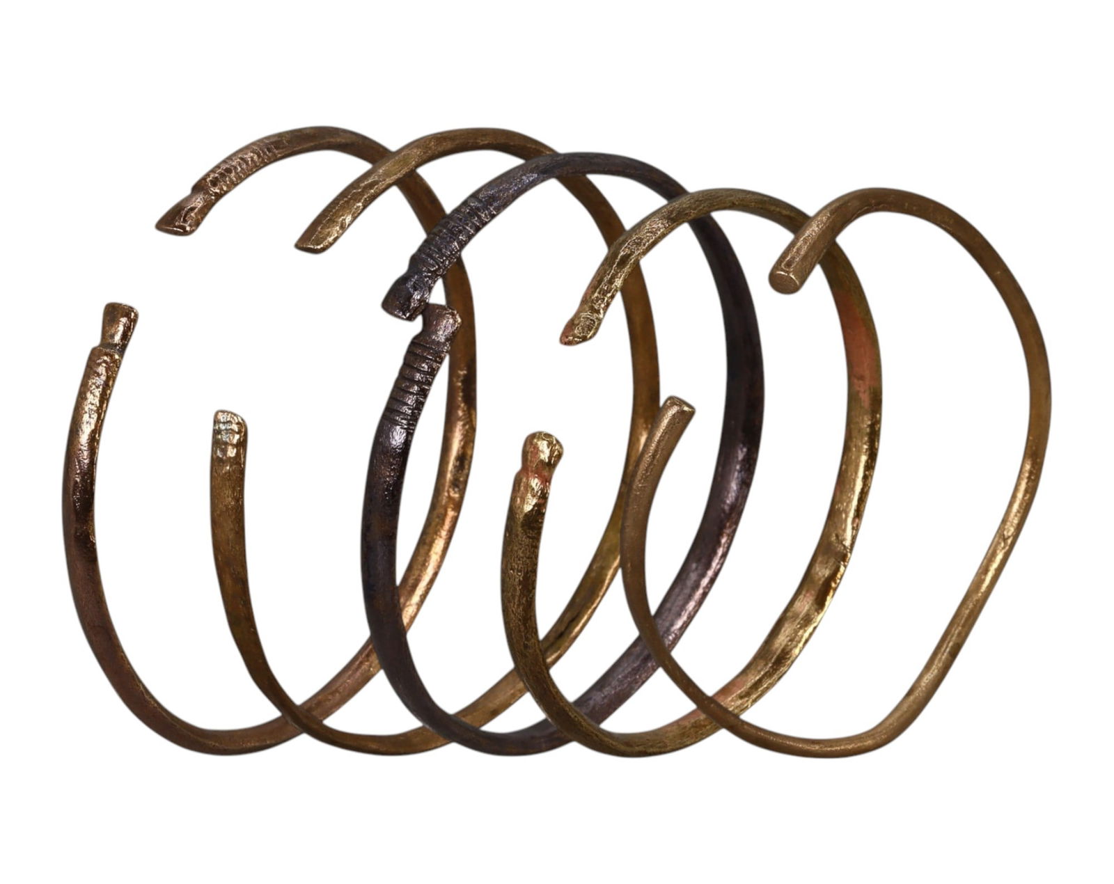 VIKING BRONZE ARM RINGS - 5 Pieces, 5.1-6.1cm, 49g (1 of 2)