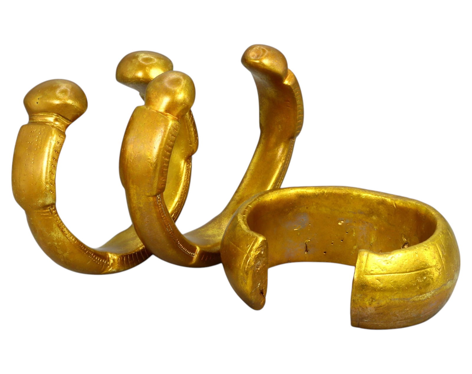 NIGERIA: Set of 3 Gold-Gilt King Manillas - Bronze Prestige Currency, 19th-20th Century (1 of 1)