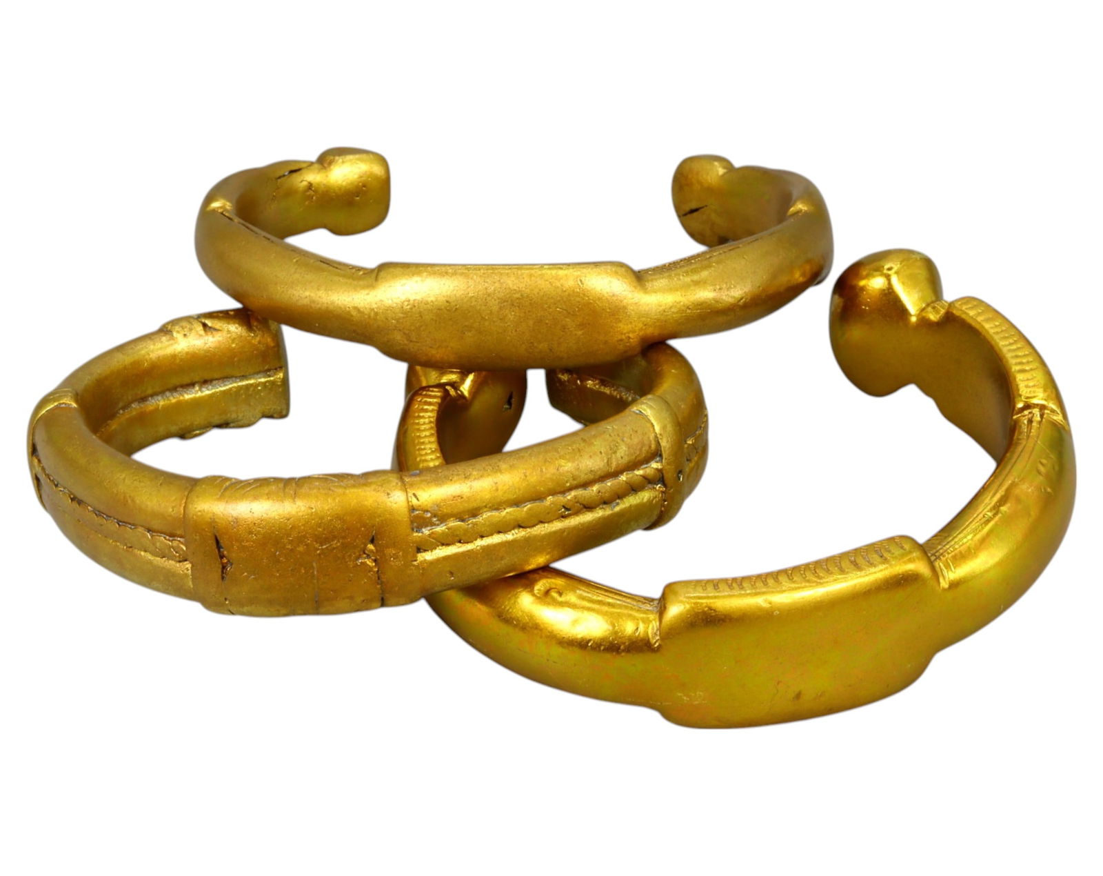 NIGERIA: Set of 3 Gold-Gilt King Manillas - Bronze Prestige Currency, 19th-20th Century (1 of 2)