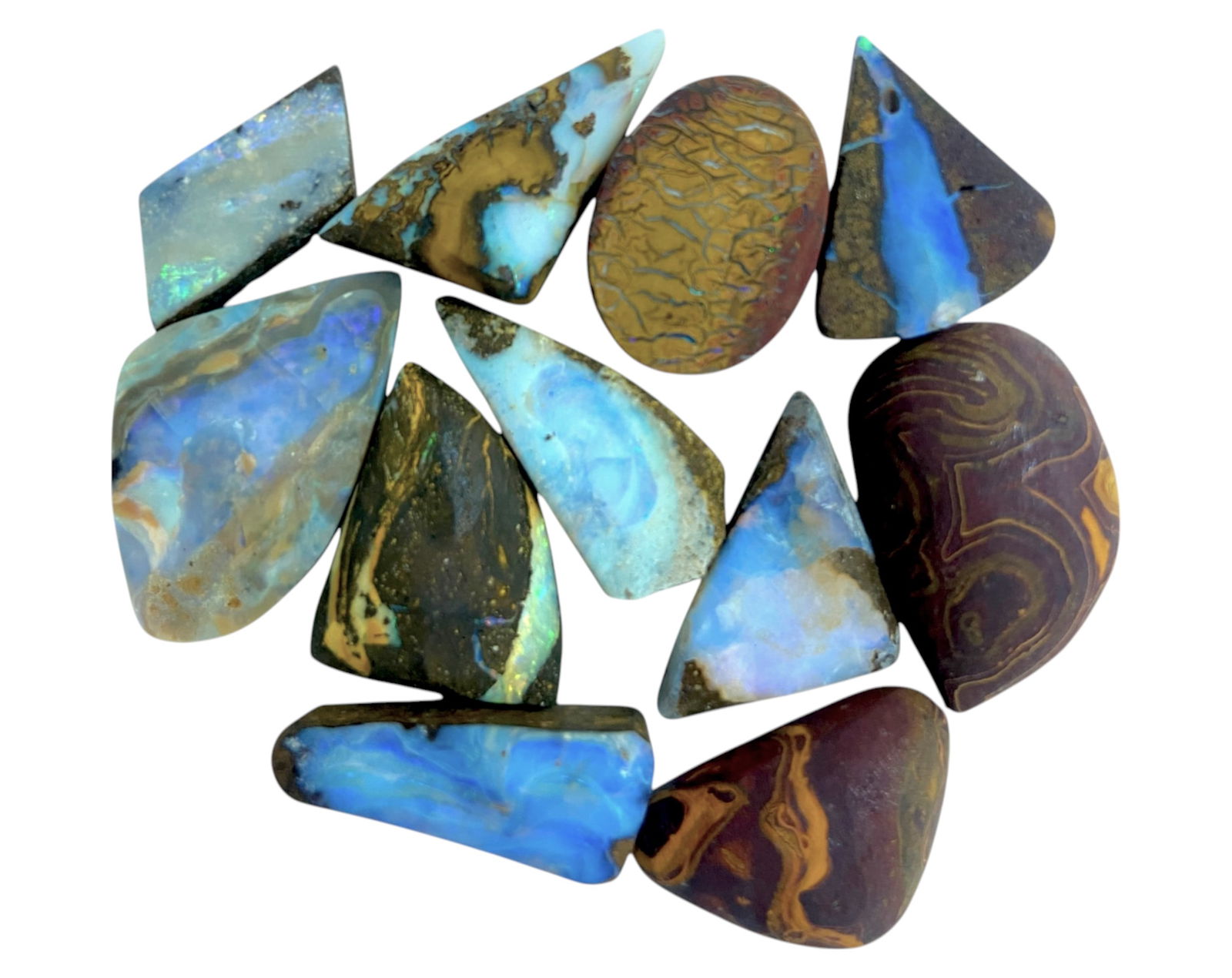 AUSTRALIAN MATRIX BOULDER OPAL - Preform Lot, 11 Pieces, 24.8g, 18-22.5mm (Images Taken Wet) (1 of 2)