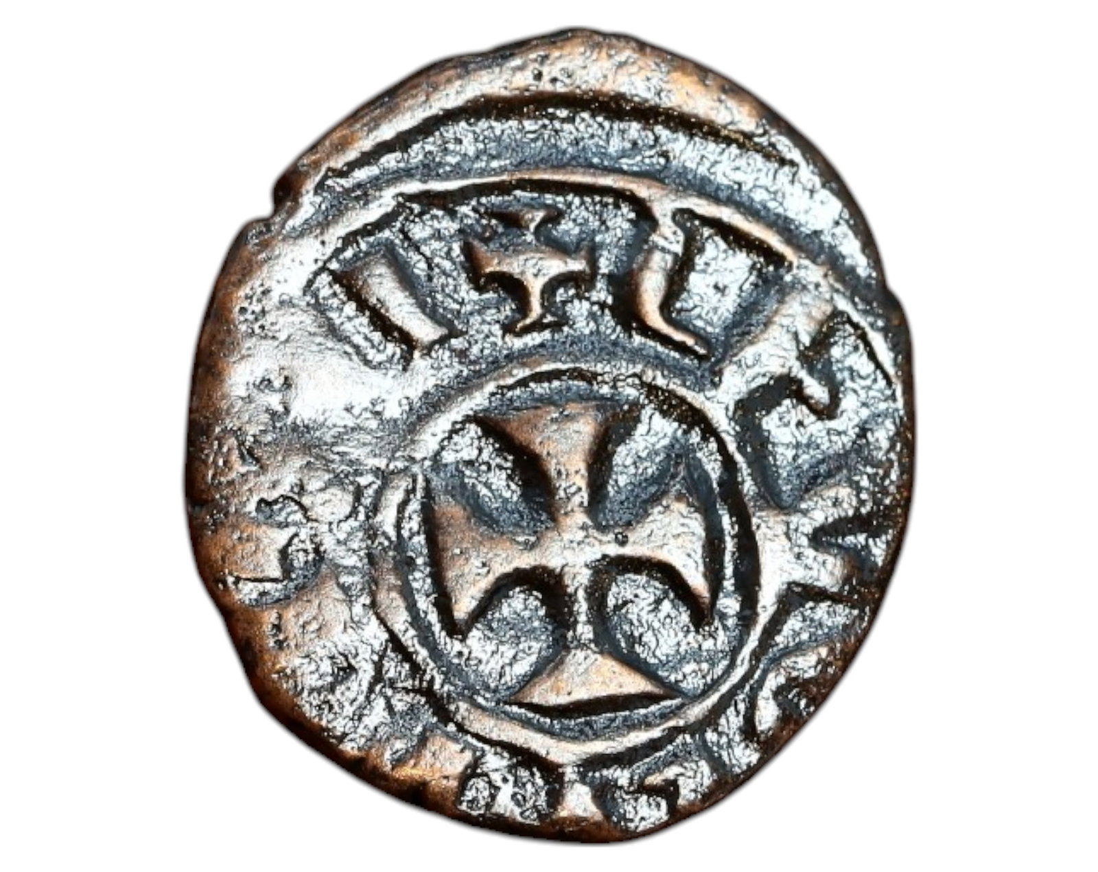 ARMENIA: Levon III - AE Kardez, 1301-1307: A bronze Kardez issued under Levon III of Cilician Armenia (1301-1307), measuring 18x22mm and weighing 2.9g. The obverse depicts King Levon III seated in an oriental fashion, a distinct feature of his