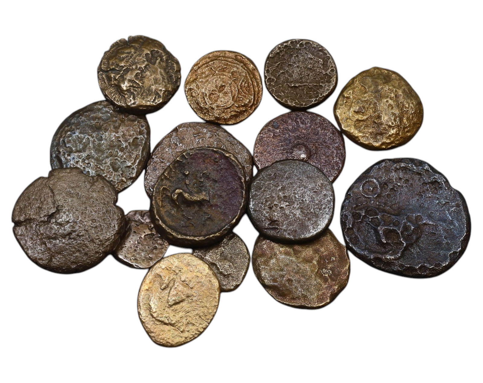 ANCIENT GREECE: Lot of 15 Mixed Bronze and Electrum Coins, 62g, 1-2.5cm (1 of 3)