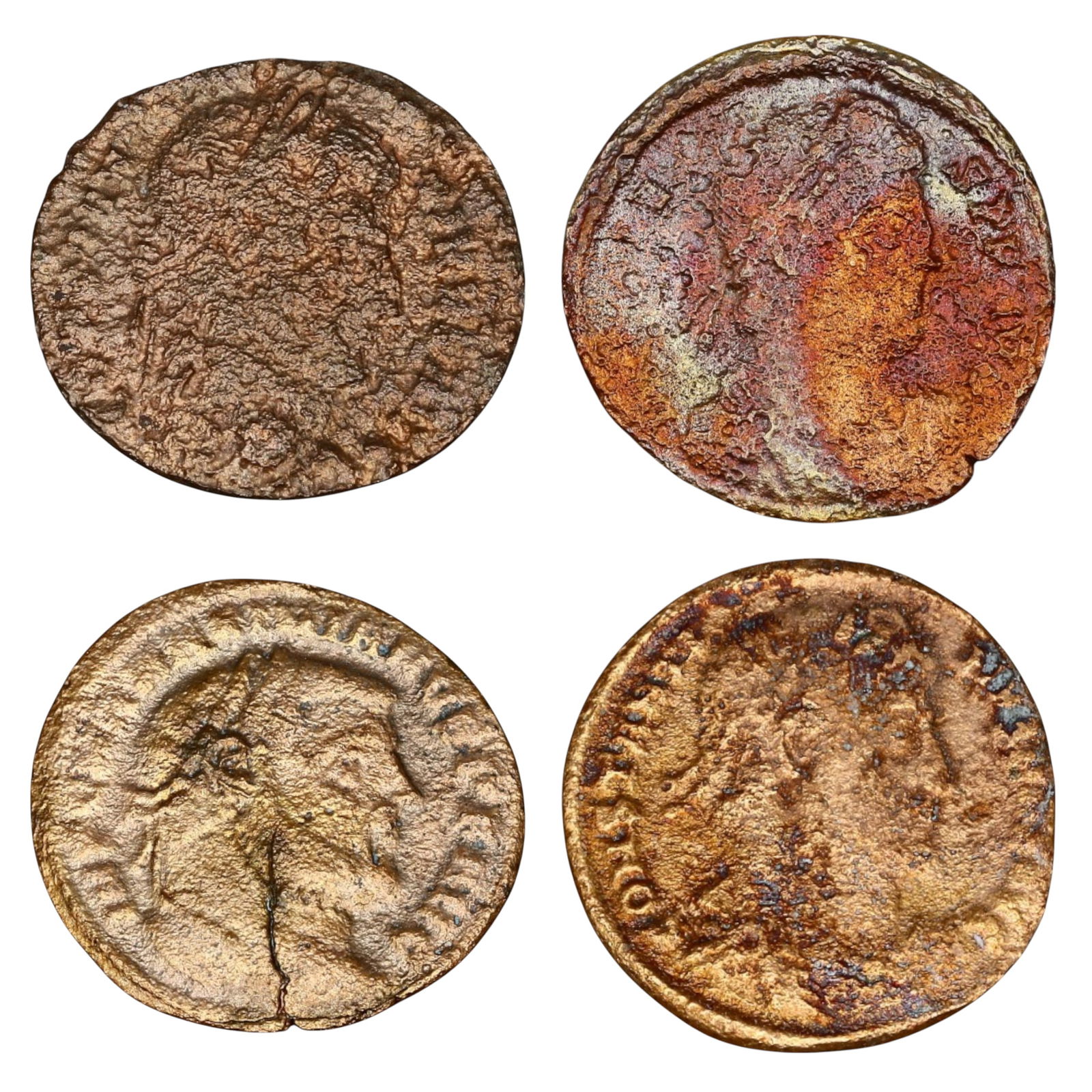 ROMAN EMPIRE: Lot of 4 Late Roman Bronze AE Coins 17-18mm, c. 3rd-5th Century AD (1 of 2)