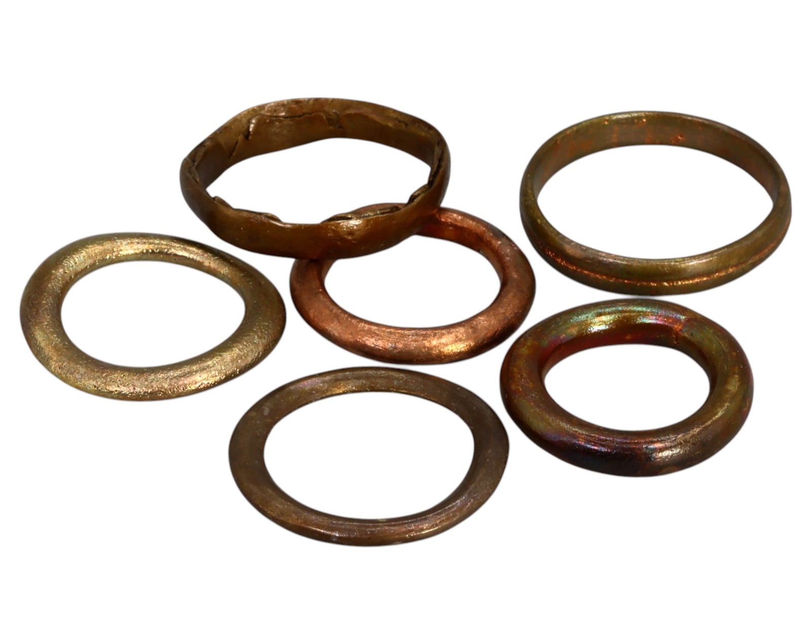 ANCIENT EUROPE: Set of Six Bronze and Copper Alloy Rings - 1st-10th Century, 2cm Diameter (1 of 1)