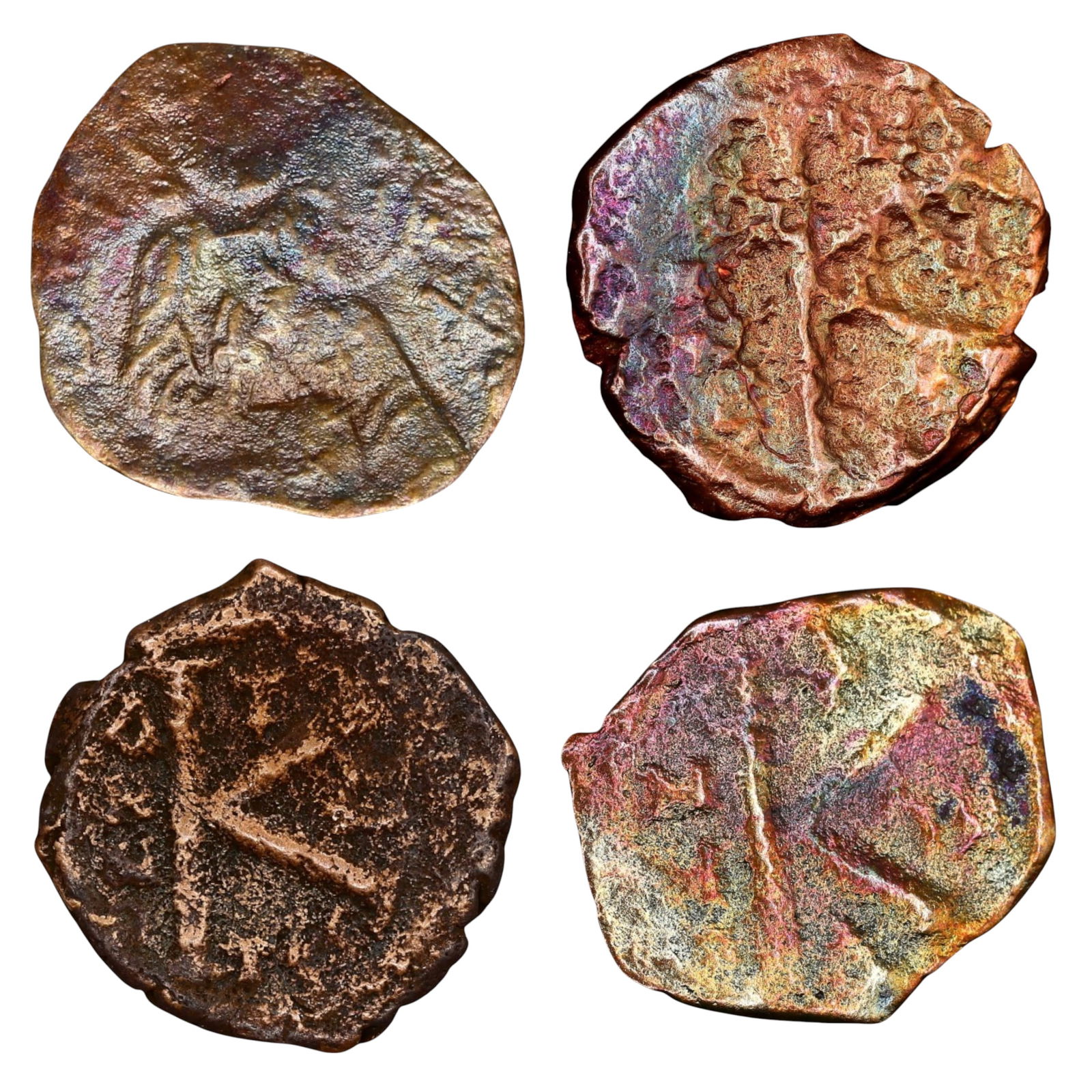 BYZANTINE EMPIRE: Lot of 4 AE Follis - Large "K" & Cross Types, 18-22mm (1 of 3)