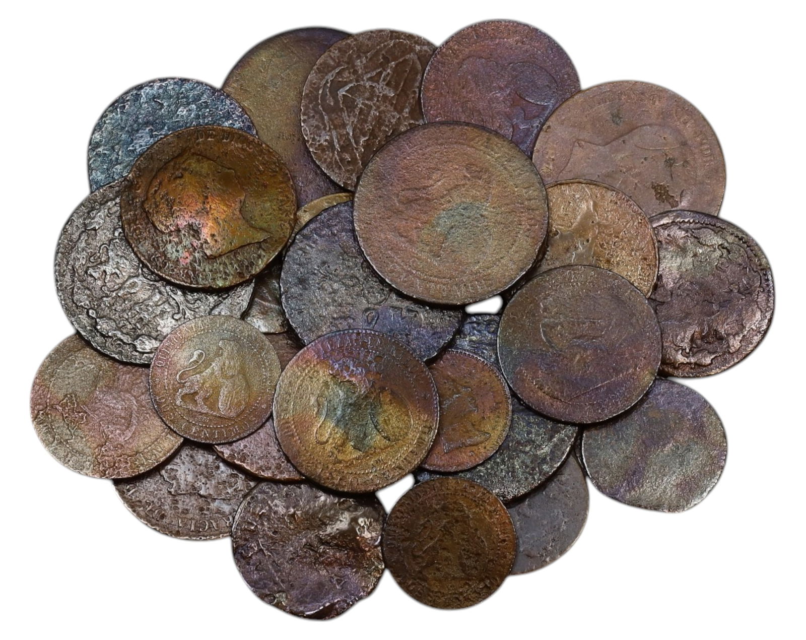 SPAIN: Mixed Lot of 30 Copper & Bronze Coins - 19th-20th Century (1.5-3cm) (1 of 1)