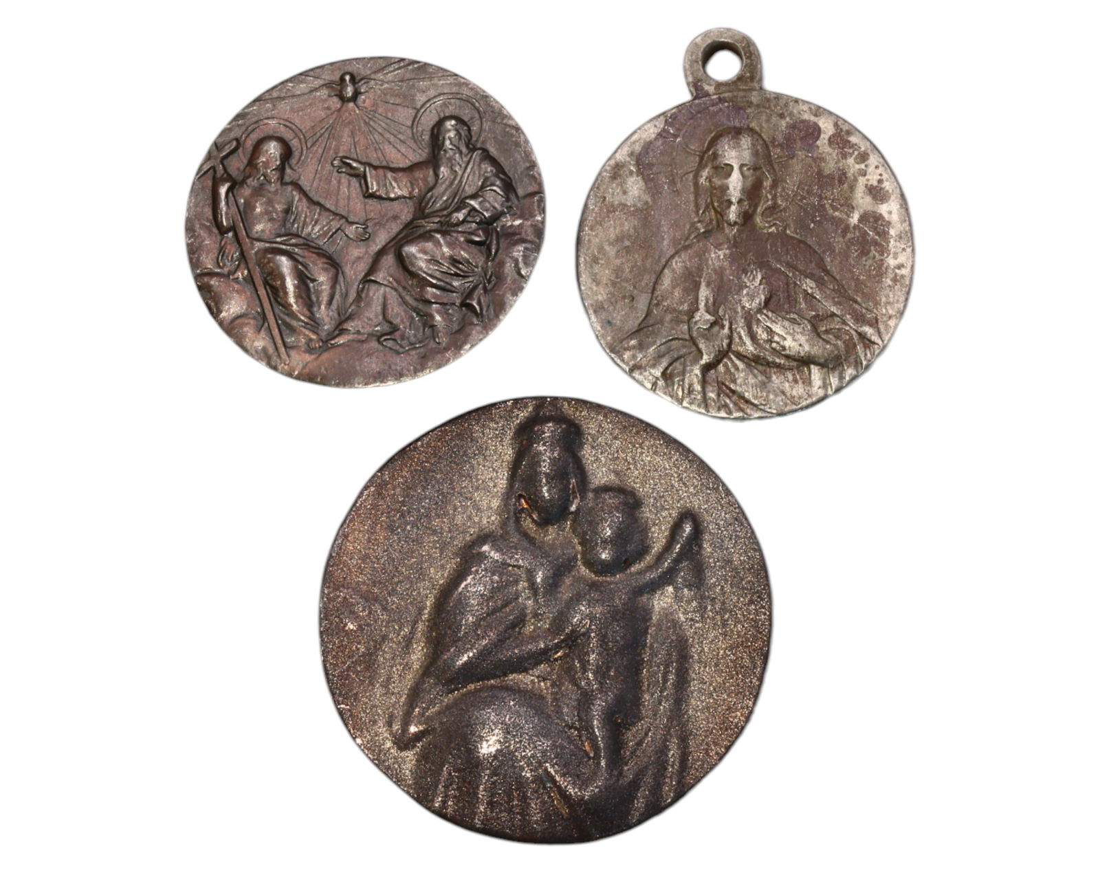 SPAIN: Holy Trinity, Sacred Heart & Madonna - Bronze Medals & Pin (1 of 3)