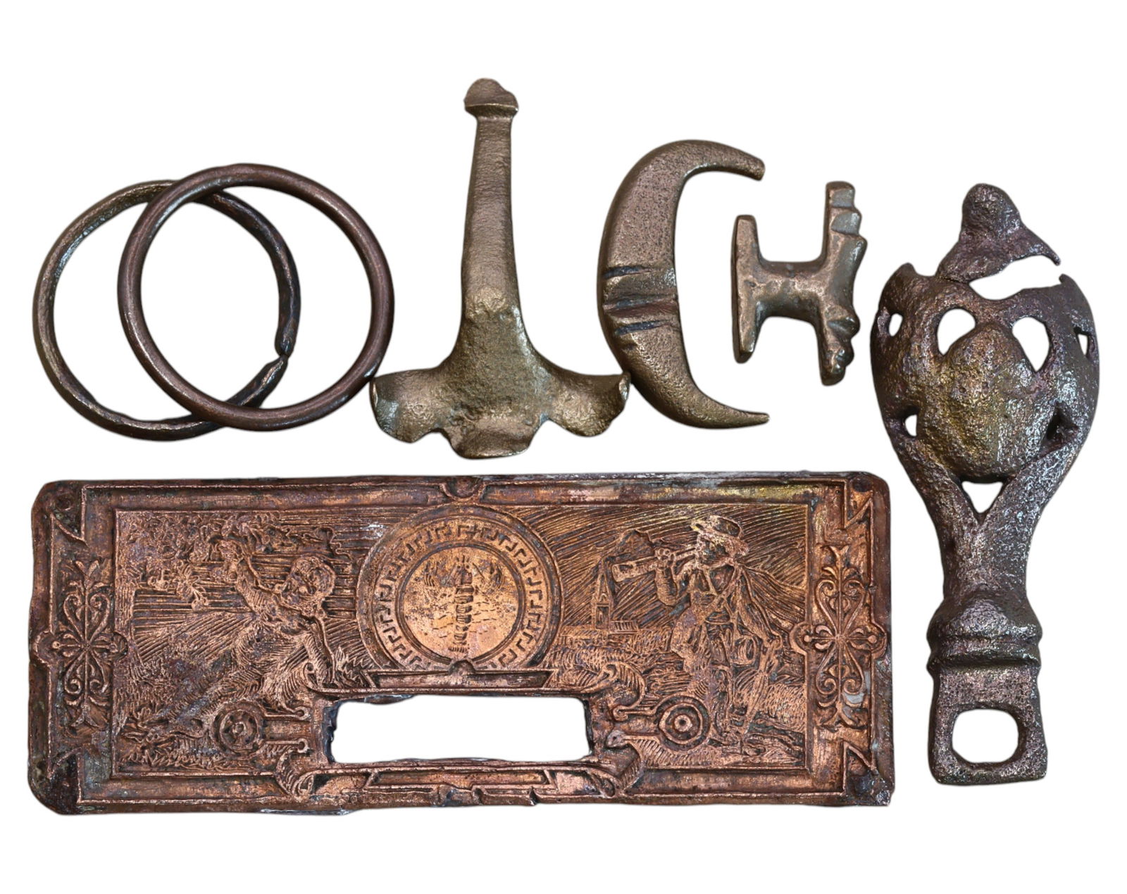 ANCIENT/MEDIEVAL: Bronze and Copper Belt Plate & Mounts - 1-7cm, 56g (7 pcs) (1 of 3)