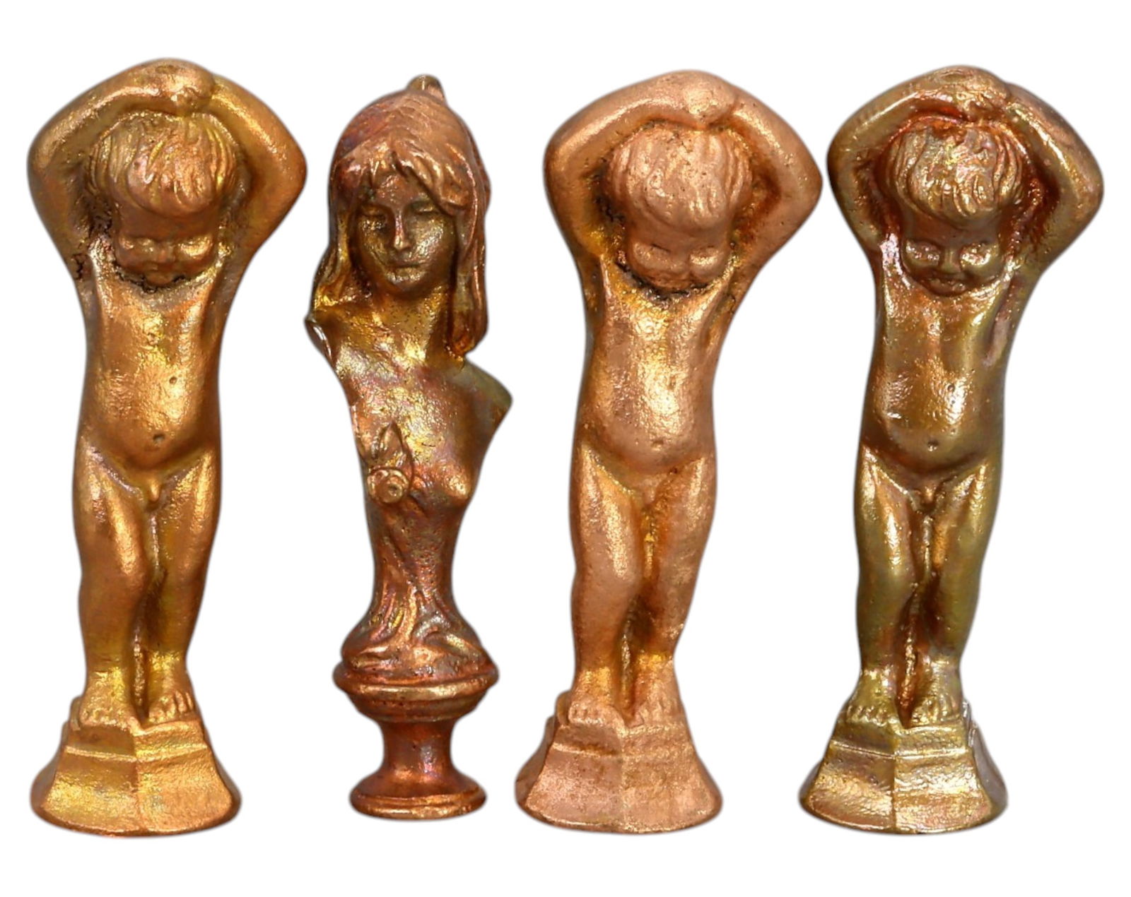 RENAISSANCE: Gilt Bronze Statuette Set - 4 Miniature Figures, 15th-17th Century (1 of 2)