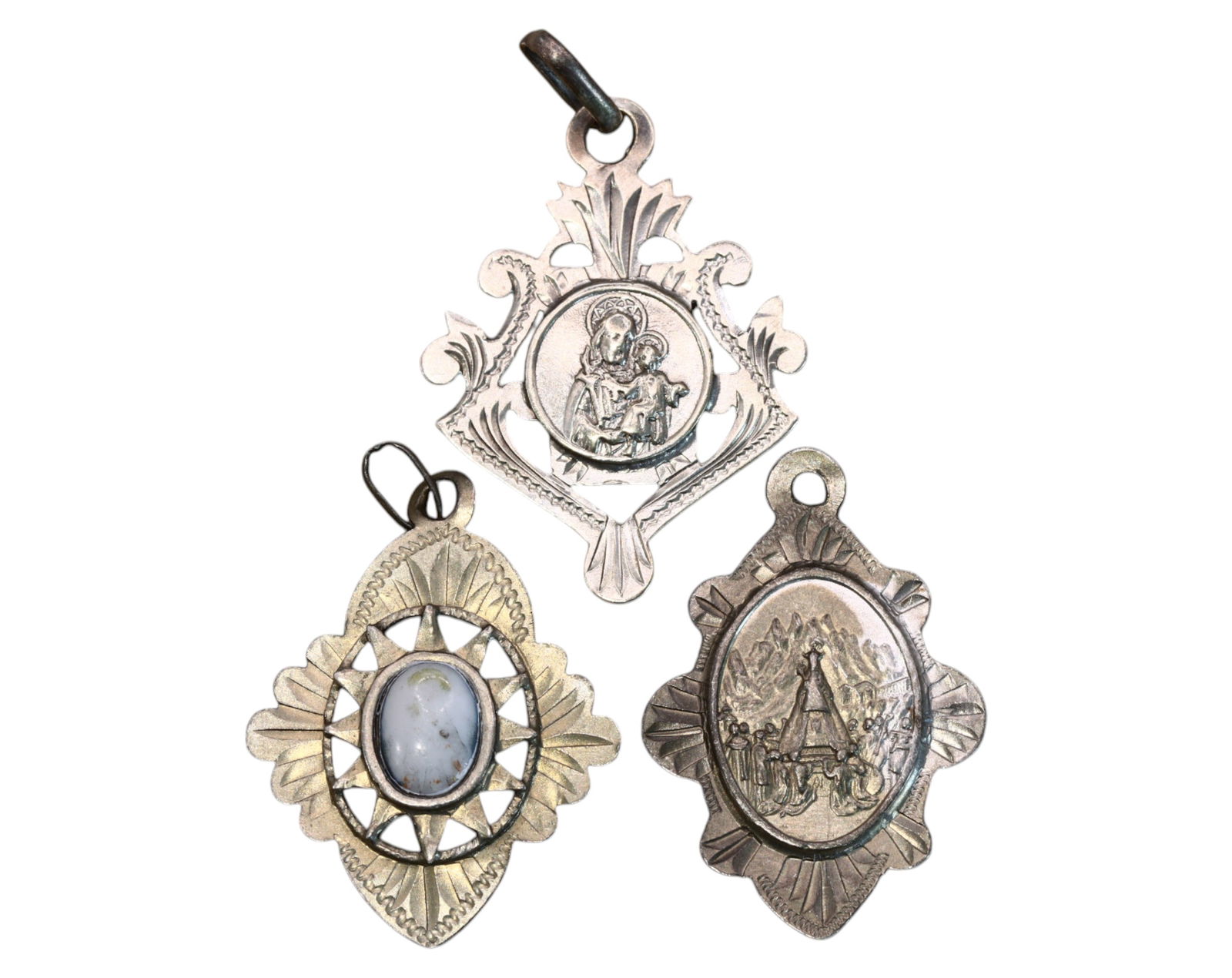 SPAIN: St. Joseph of the Mountain & Our Lady of Montserrat - Silver-Plated Devotional Medals (1 of 3)