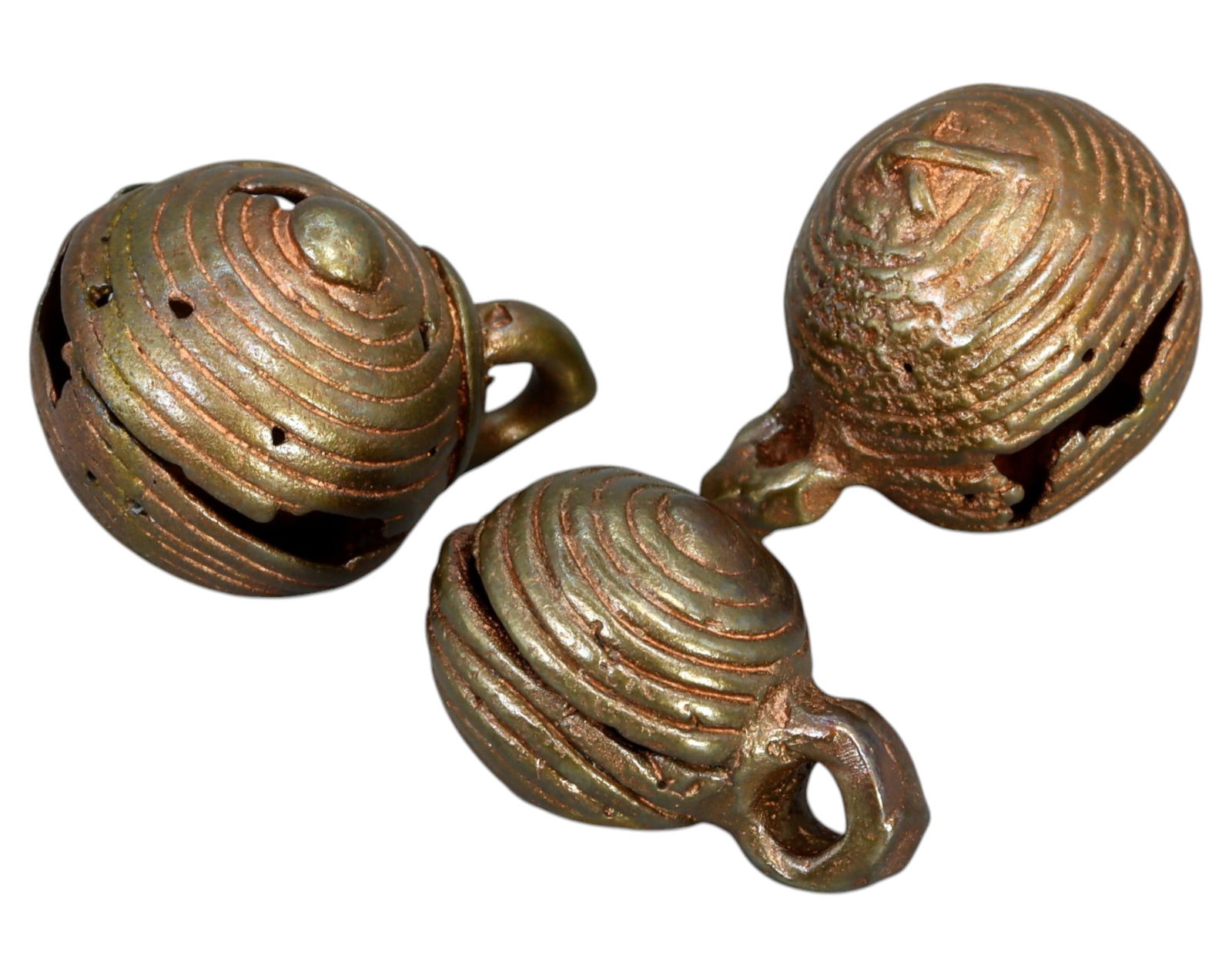 BURMA: Chin Tribal Bronze Bells - Ritual & Ornamentation, 18th Century, 3 Pieces, 2.7-3.2cm, 45g (1 of 1)
