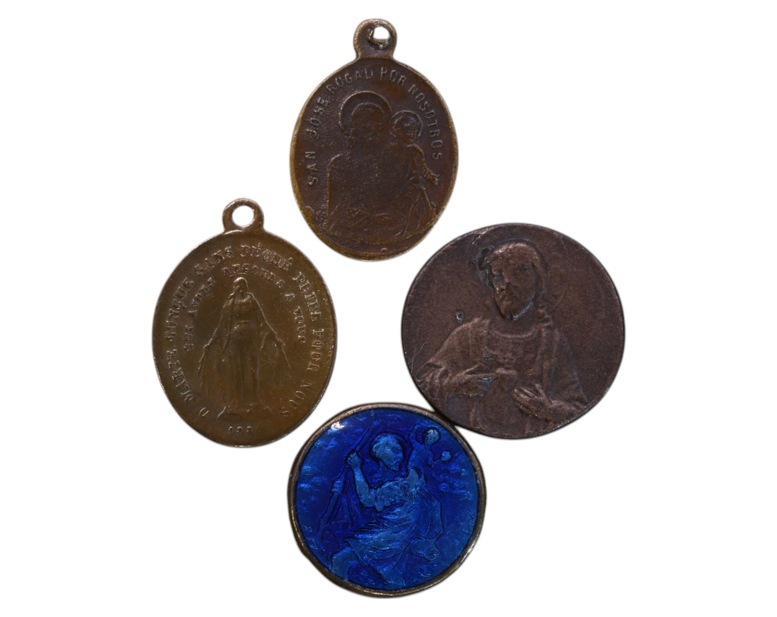 EUROPE: Religious Medals - Bronze & Glass, 1.5-2cm, 6.3g (Set of 4) (1 of 3)