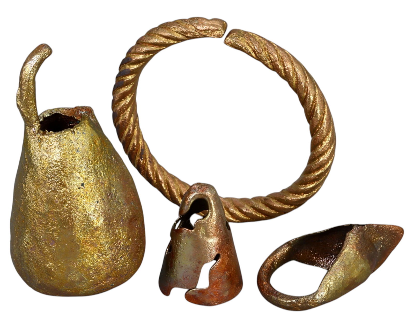 WEST AFRICA: Mixed Brass Currency Set - Bracelet, Bell, Rings, 3.5-7.6cm, 189g, 4pcs (1 of 1)