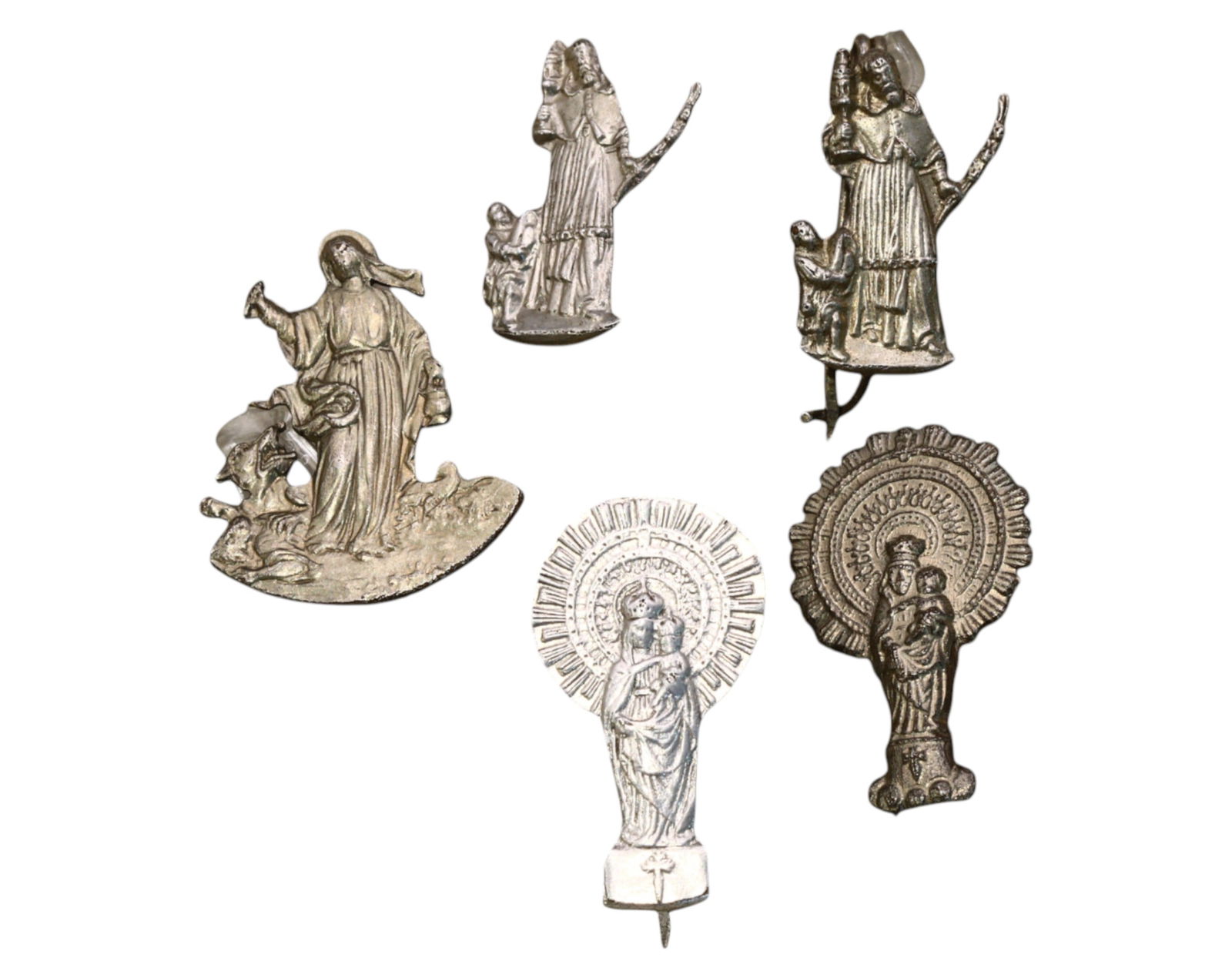 EUROPE: Set of 5 Religious Pins - Silver, 1.9-2cm, 2.8g (1 of 3)