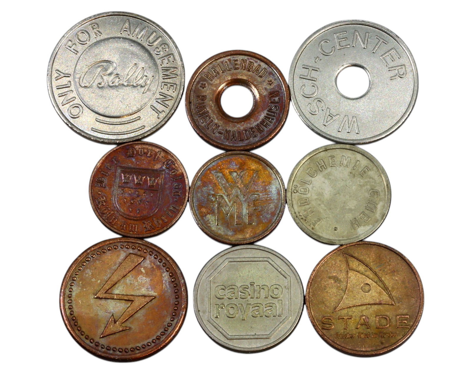 GERMANY: Assorted Amusement, Casino & Utility Tokens - Brass & Aluminum, 20th Century (9 Pieces) (1 of 3)