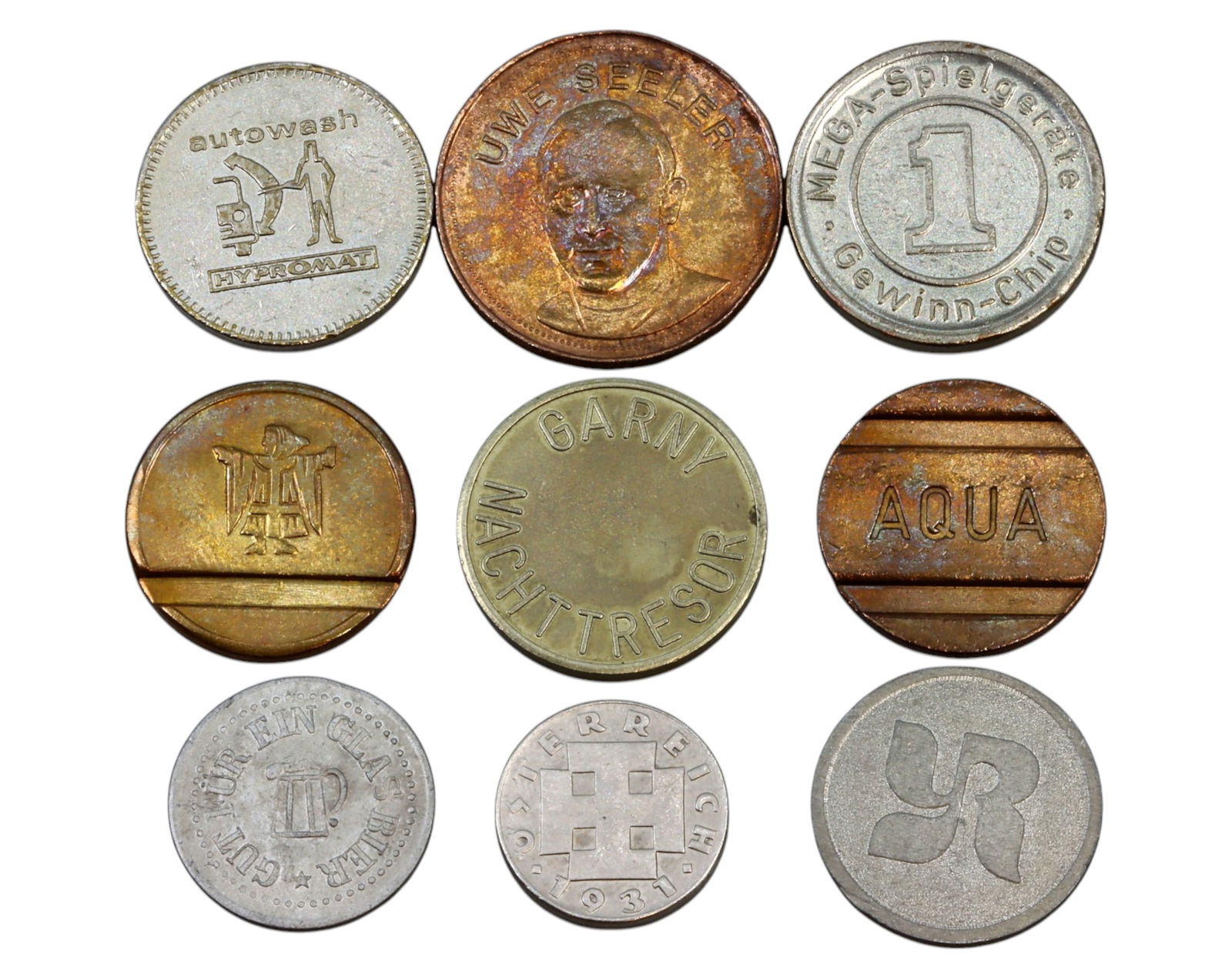 GERMANY: Assorted Trade, Gaming & Utility Tokens - Mixed Metals, 20th Century (9 Pieces) (1 of 3)