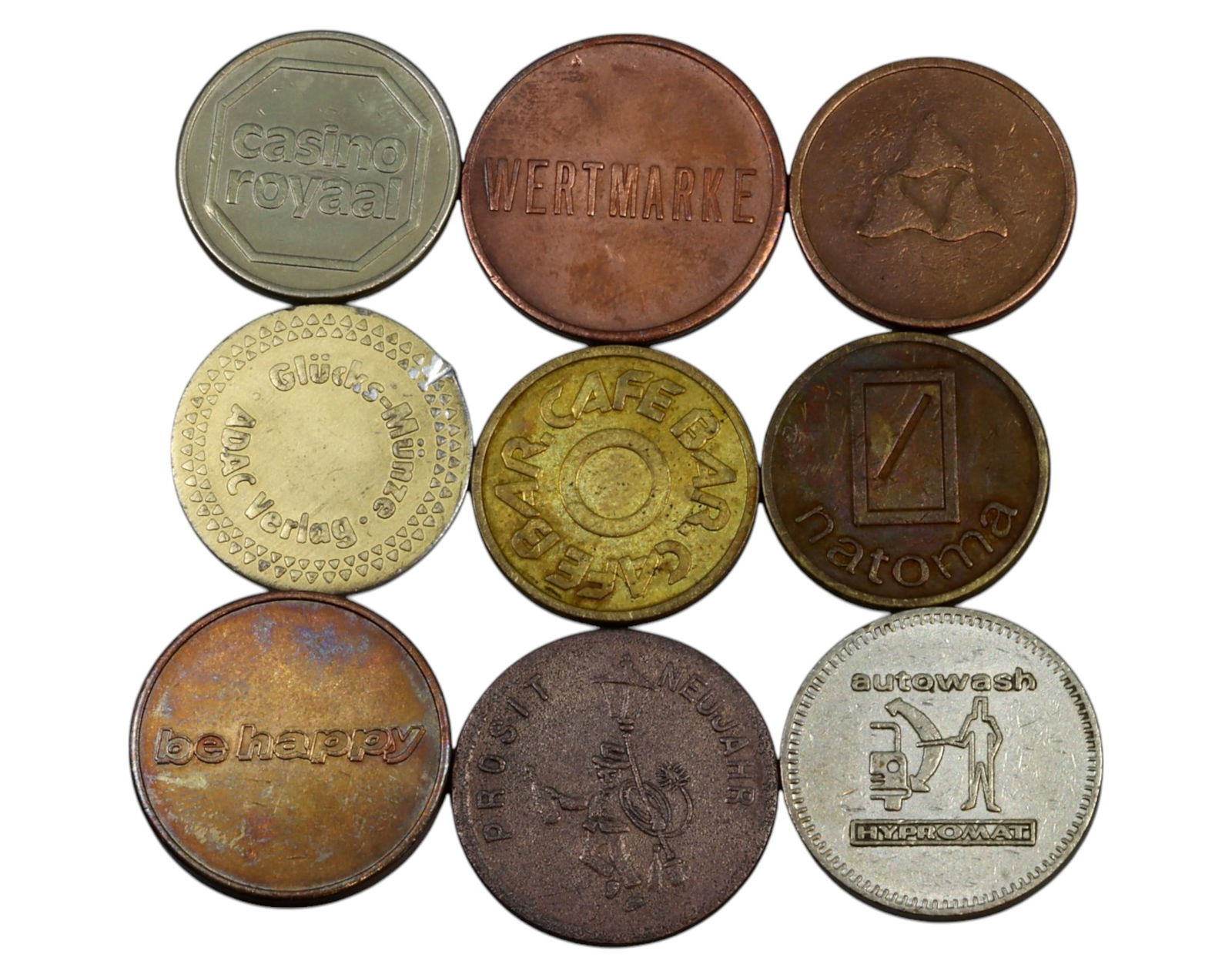 EUROPE: Lot of 9 Tokens - Mixed Themes, 20-22mm, 31g (1 of 3)
