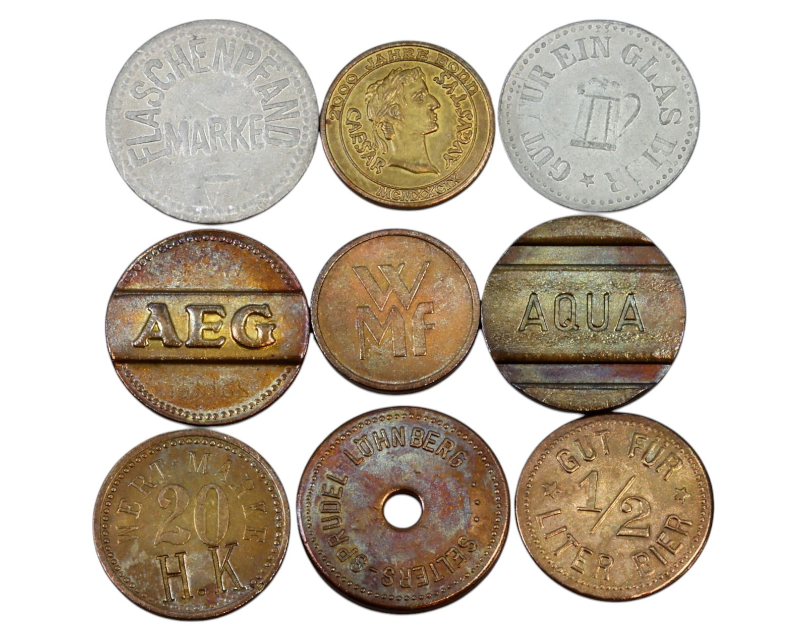 GERMANY: Assorted Trade, Beer & Utility Tokens - Brass & Aluminum, 20th Century (9 Pieces) (1 of 3)