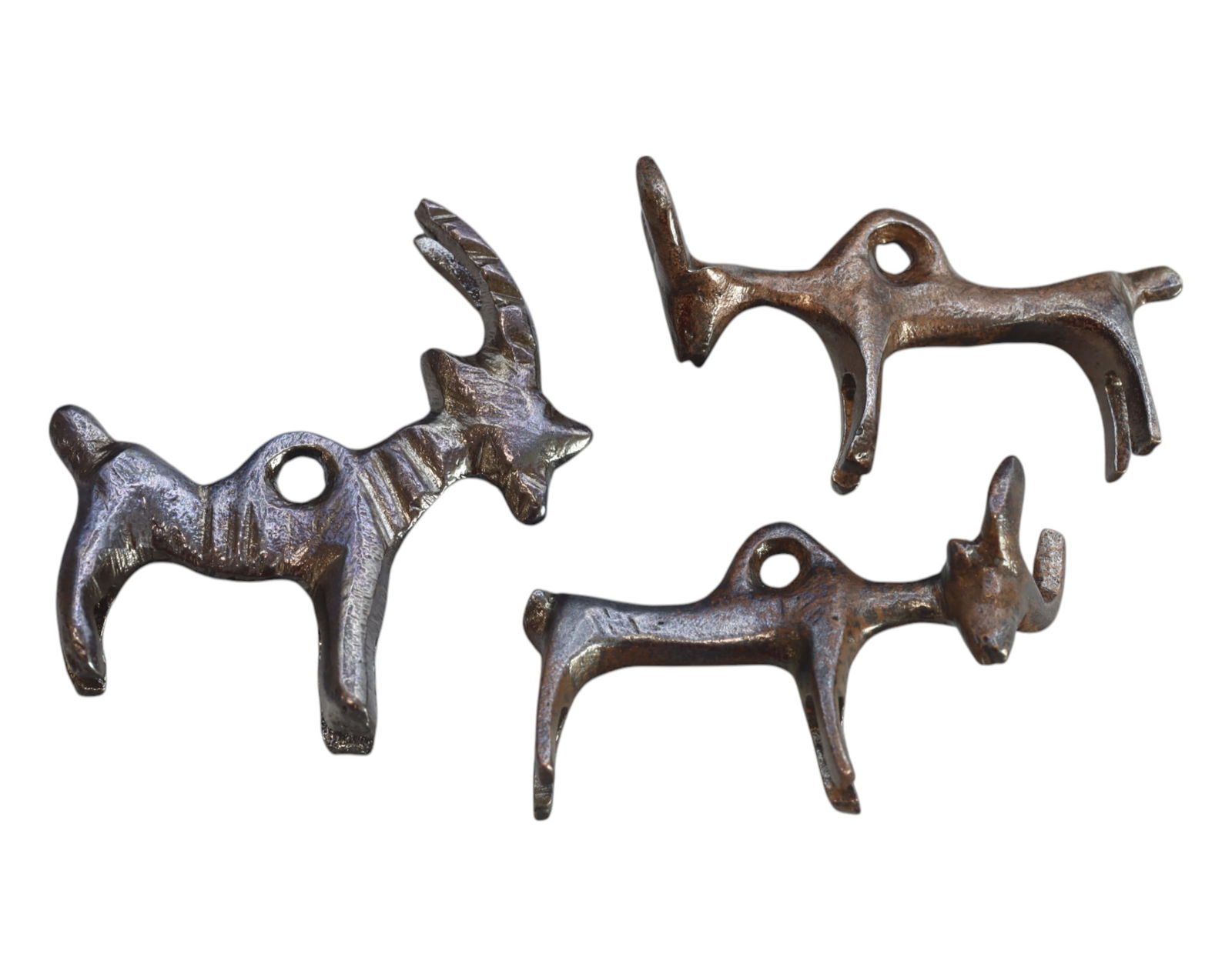 VINTAGE: 3 Bronze Zoomorphic Pendants - 4.5-4.7cm, 51g (1 of 2)