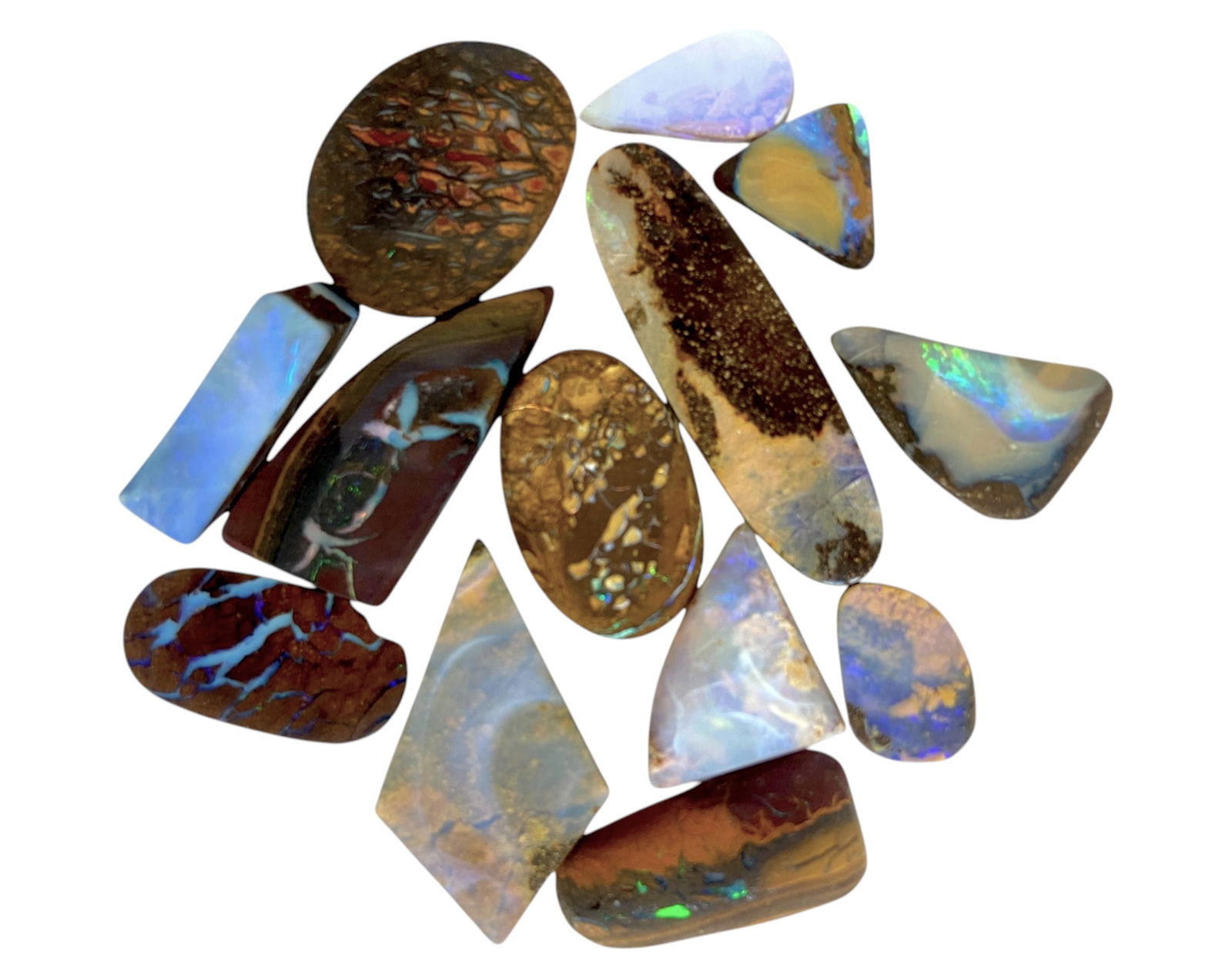 AUSTRALIAN MATRIX BOULDER OPAL - Preform Rough Lot, 13 Pieces, 18.7g, 11-28mm (Images Taken Wet) (1 of 2)