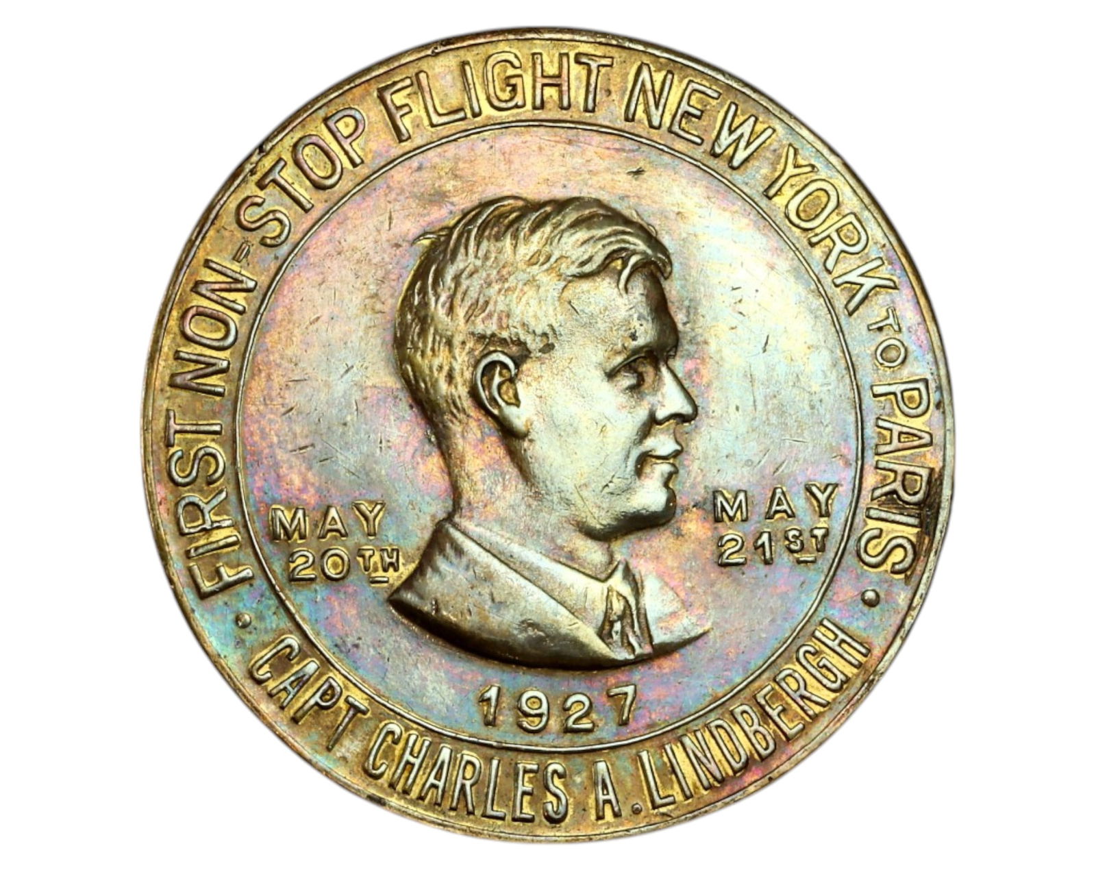 USA: Bronze "Lucky Lindbergh Coin" - First Transatlantic Flight, 1927, 3.1cm, 106g (1 of 3)