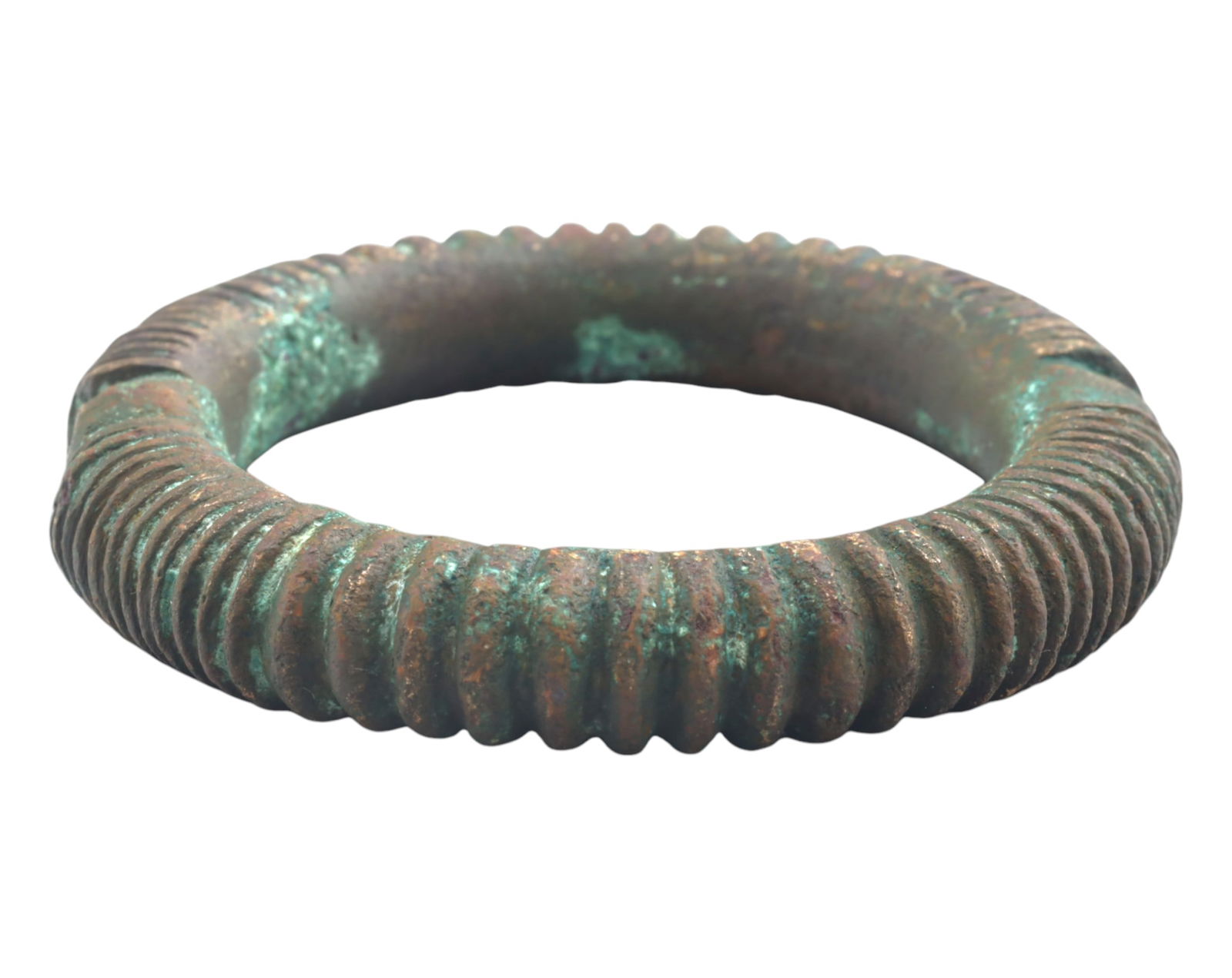 WEST AFRICA: Yoruba Ribbed Bronze Currency Bracelet - 19th Century, 350g, 9cm (1 of 4)