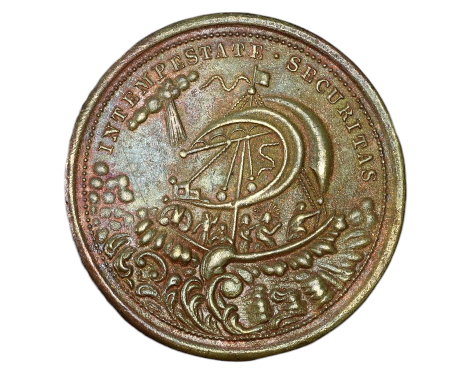 EUROPE: St. George & Maritime Safety Medal Coin - 19th Century: A finely detailed 29mm bronze devotional medal, weighing 7.9g, likely issued in the 19th century as a sailor's talisman for protection at sea. The obverse features the classic depiction of St. George 