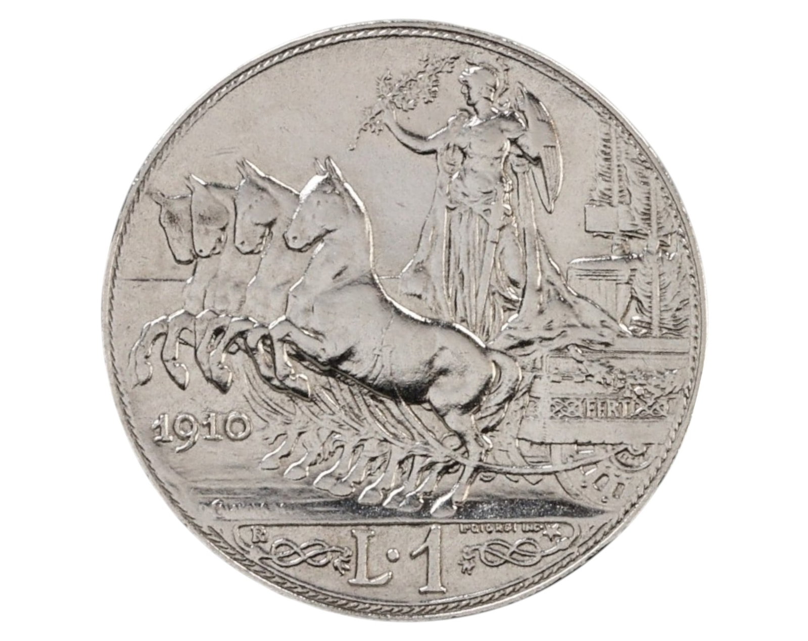 ITALY: Vittorio Emanuele III Silver 1 Lira Coin - 1910, Rome Mint: A beautifully struck silver 1 Lira coin from the reign of King Vittorio Emanuele III, issued in 1910 at the Rome Mint. Measuring 23.1mm in diameter and weighing 4.98g, this classic Italian coin featur