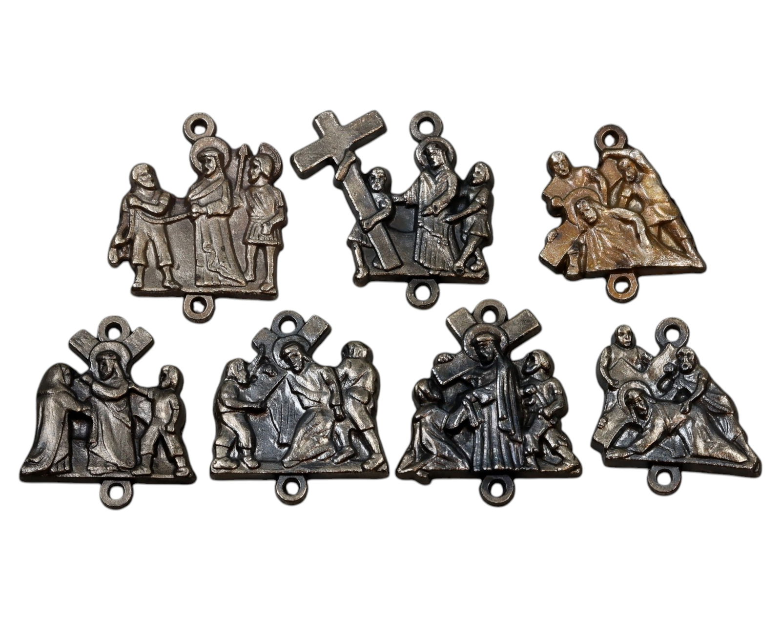 FRANCE: Bronze Stations of the Cross Religious Medals - 19th Century (Set of Seven, Part I) (1 of 3)