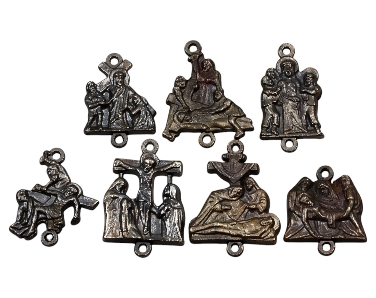 FRANCE: Bronze Stations of the Cross Religious Medals - 19th Century (Set of Seven, Part II) (1 of 3)