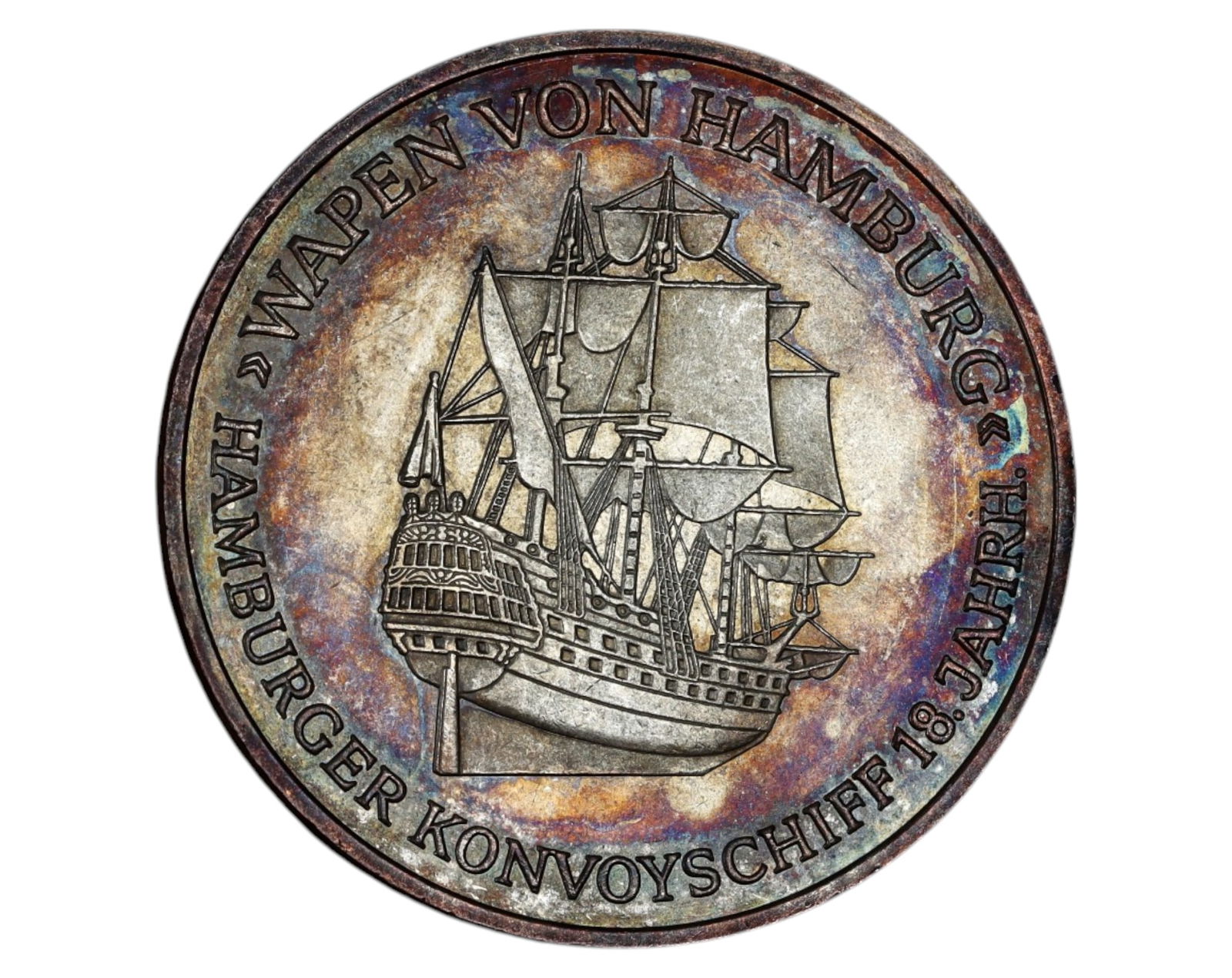 GERMANY: Helgoland 90 Years Commemorative Coin Medal - "Wapen von Hamburg" Ship, Coin, 1980 (1 of 3)