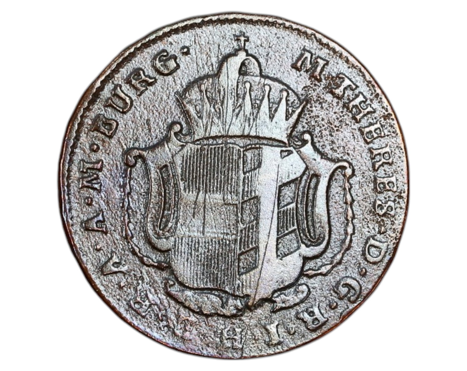 AUSTRIA: Maria Theresa Copper Kreuzer Coin - Gunzburg Mint, 1773 G: A 1 Kreuzer coin struck in 1773 under the reign of Maria Theresa (1740-1780) at the Gunzburg Mint (G), measuring 23mm in diameter and weighing 7.7g. The obverse features the crowned Habsburg coat of a