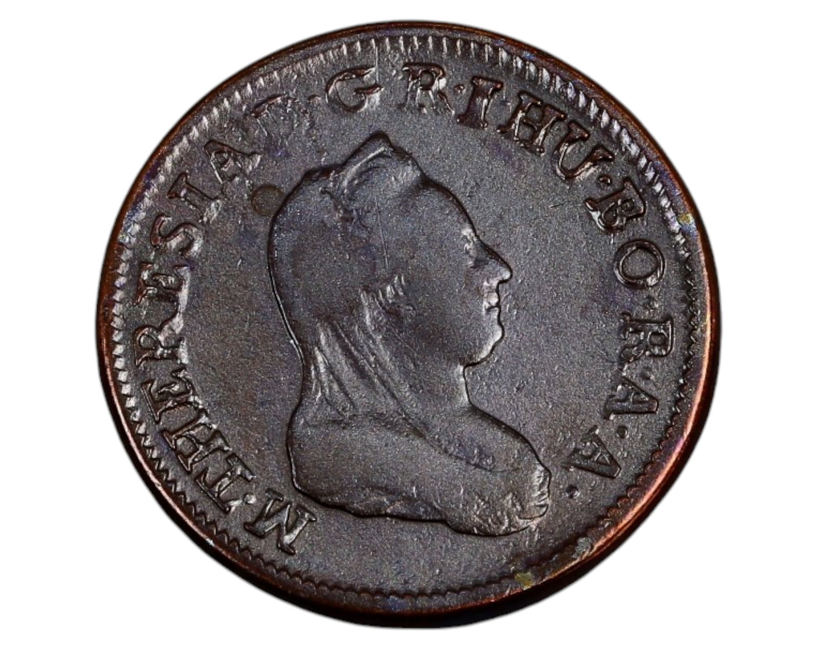 AUSTRIA: Maria Theresia 1 Kreuzer Coin - Kremnitz Mint, 1780 K: A 1 Kreuzer coin issued under Empress Maria Theresia (1740-1780), struck in copper at the Kremnitz Mint ("K" mintmark), measuring 24mm and weighing 7.6g. The obverse features a right-facing bust of Ma