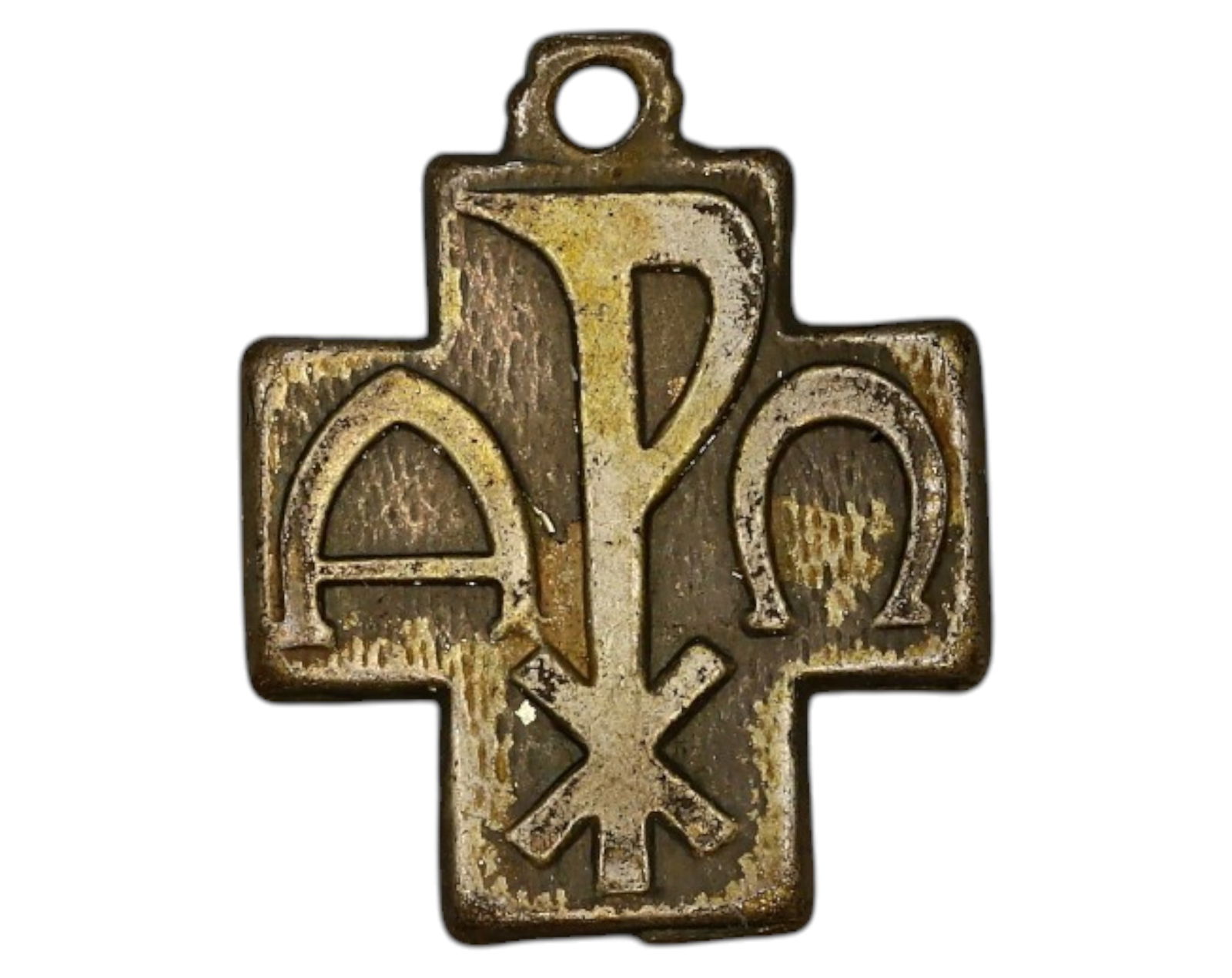 ITALY: Bronze Giubileo 2000 Cross Pendant - Alpha & Omega, 1.6g, 2x1.5cm (1 of 3)