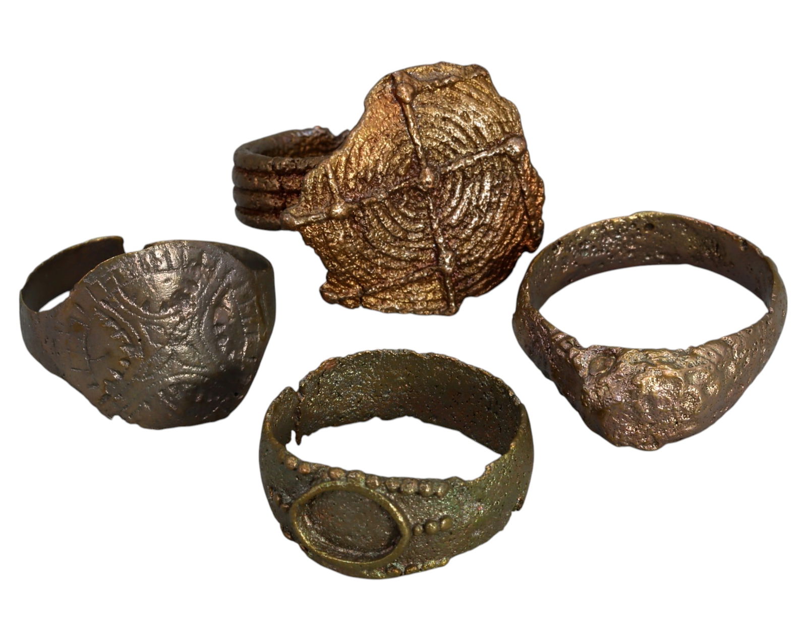 MEDIEVAL EUROPE: Set of Four Bronze Rings - 6th-14th Century, Various Sizes (6-9 US) (1 of 1)